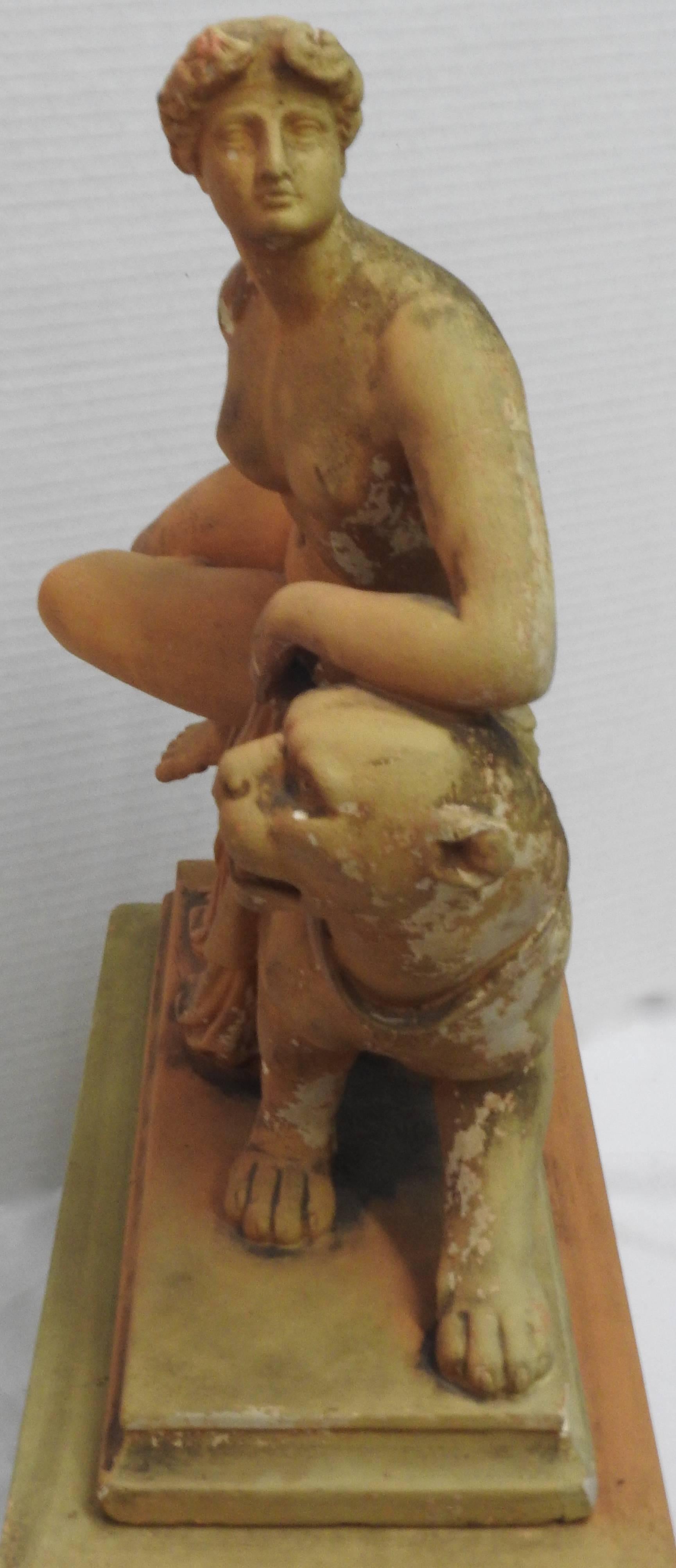 Terracotta Statue Ariadne and the Panther with Plinthe For Sale 2