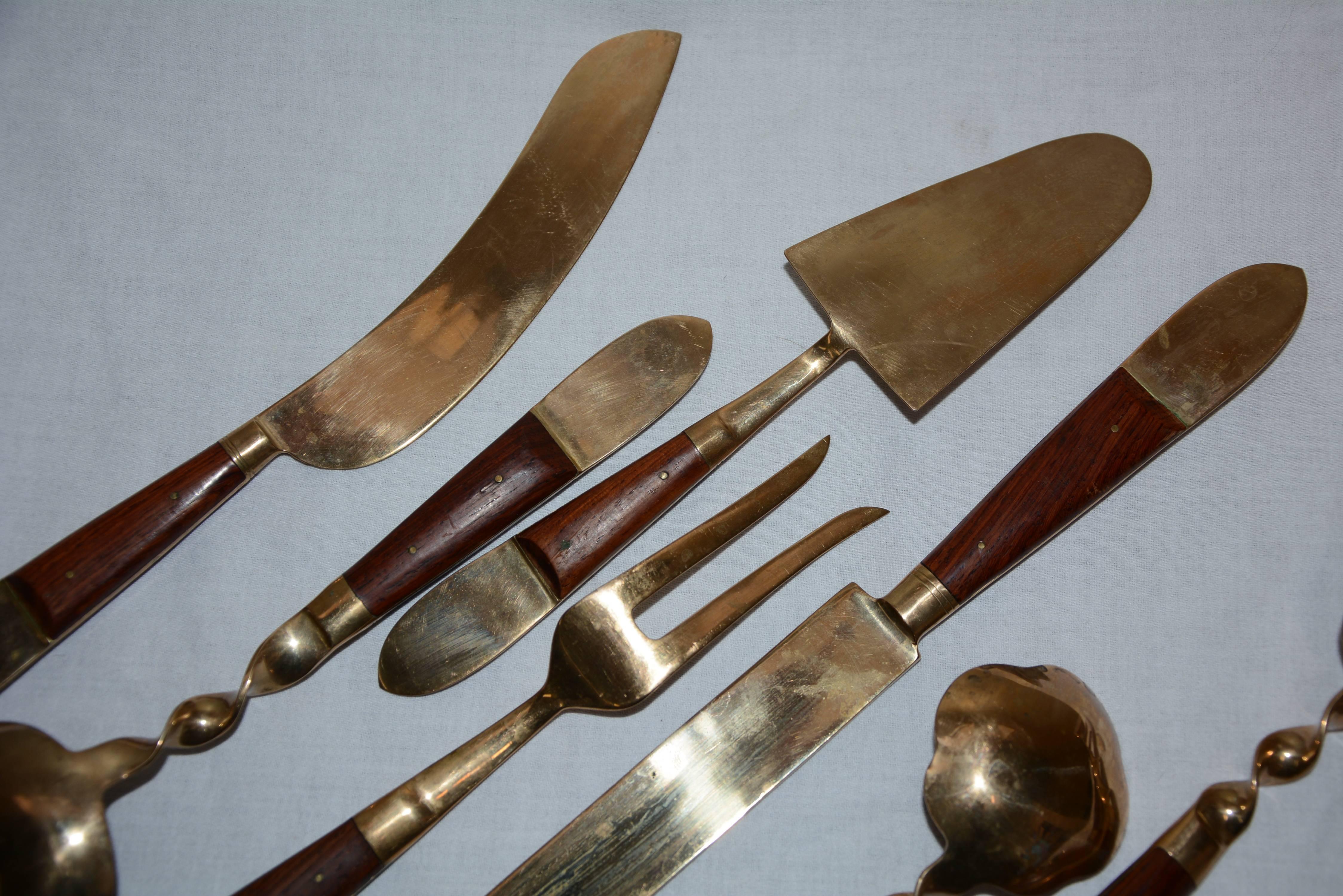 20th Century Brass and Teak Siam Serving Set Midcentury For Sale