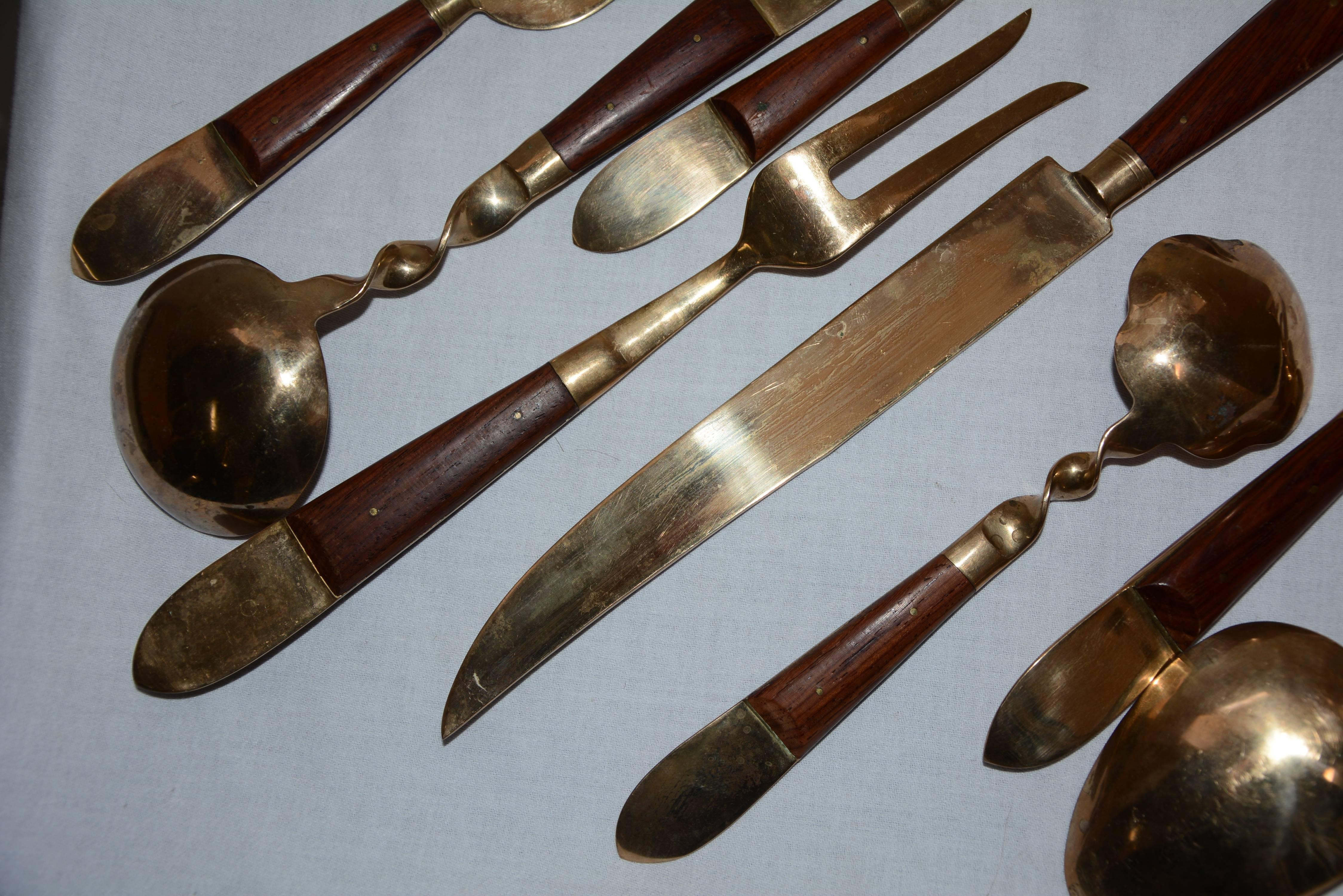 Brass and Teak Siam Serving Set Midcentury For Sale 1