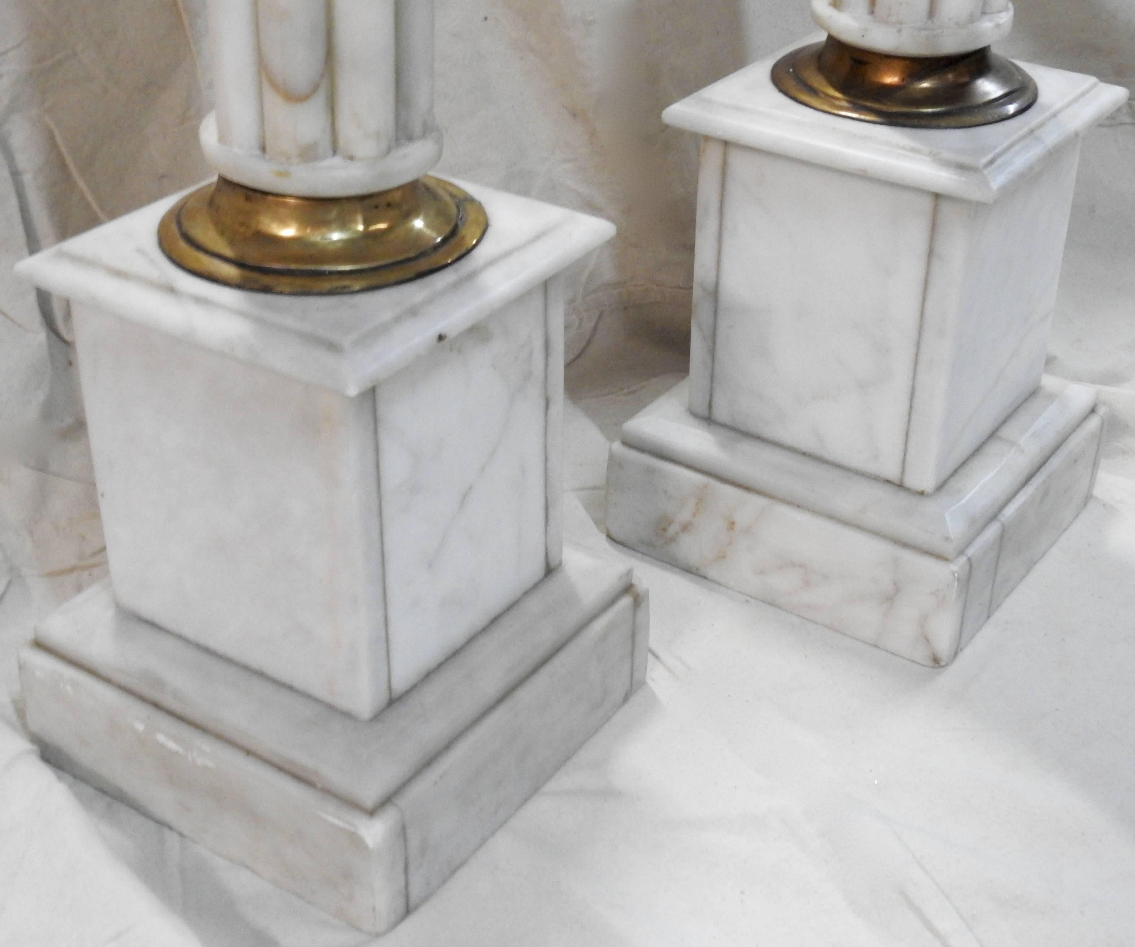 Early 20th Century Pair of Marble Pedestals with Bronze Details 1