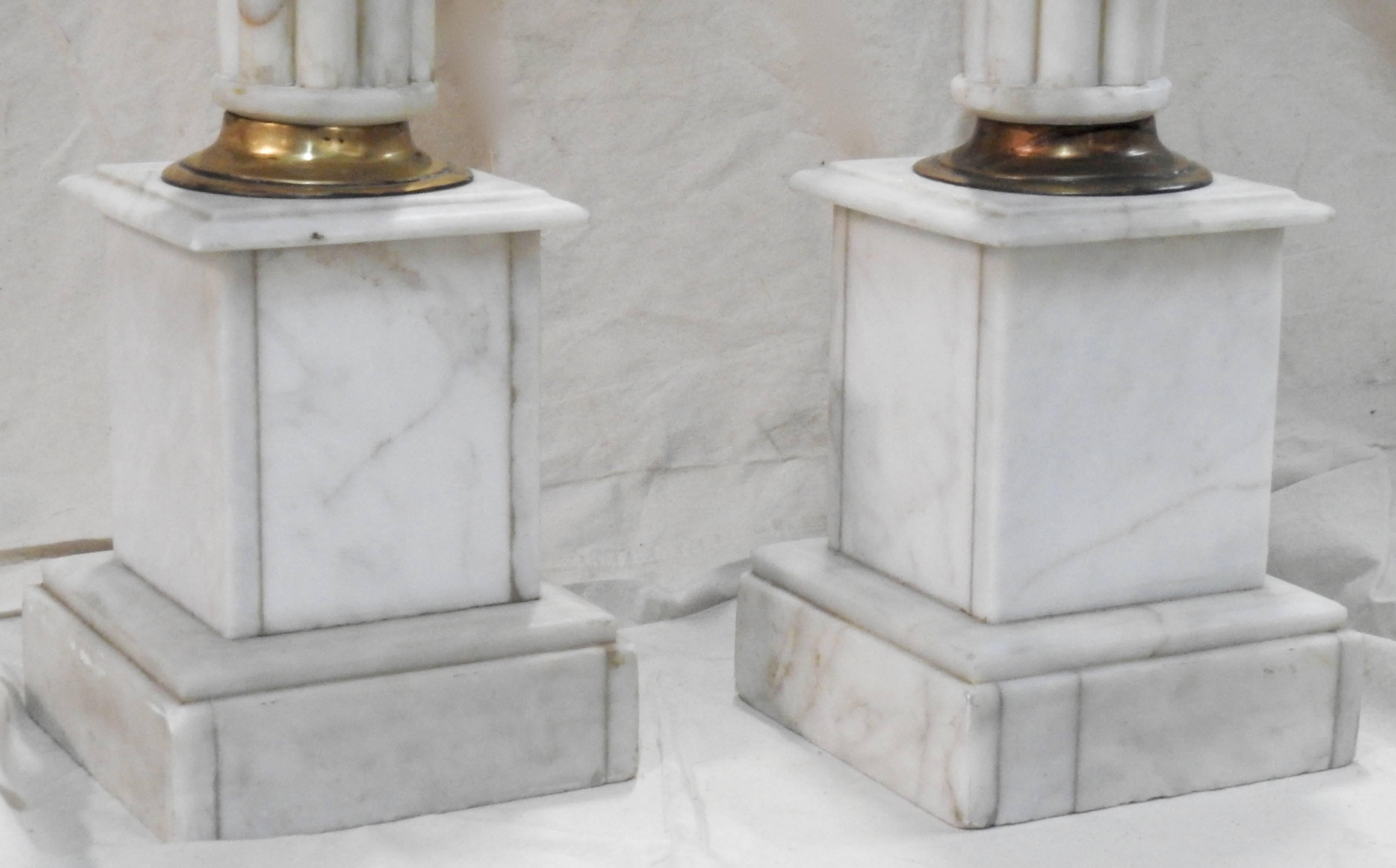 Cast Early 20th Century Pair of Marble Pedestals with Bronze Details