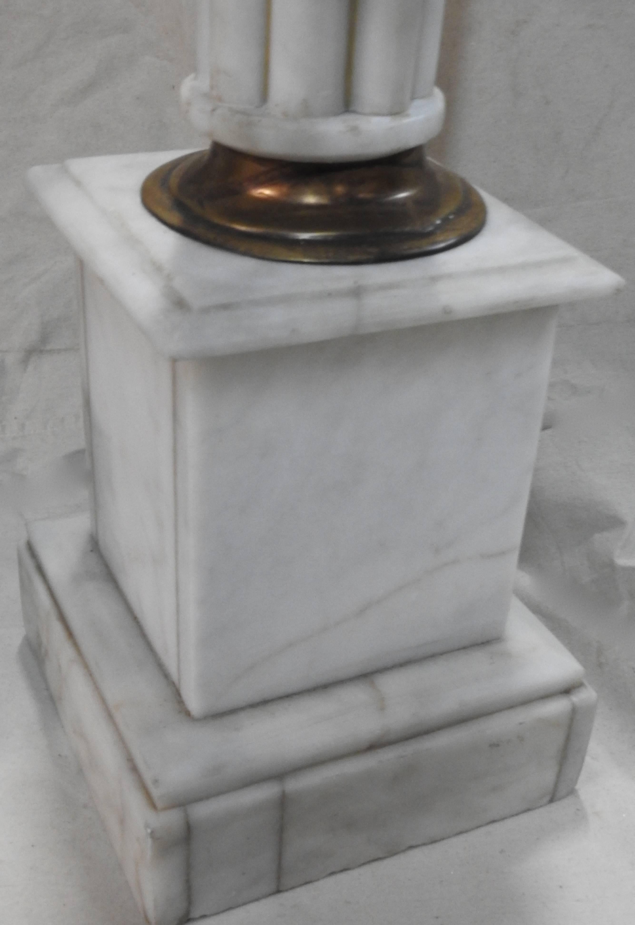 Early 20th Century Pair of Marble Pedestals with Bronze Details In Good Condition In Cookeville, TN
