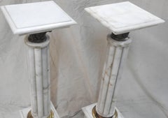 Early 20th Century Pair of Marble Pedestals with Bronze Details