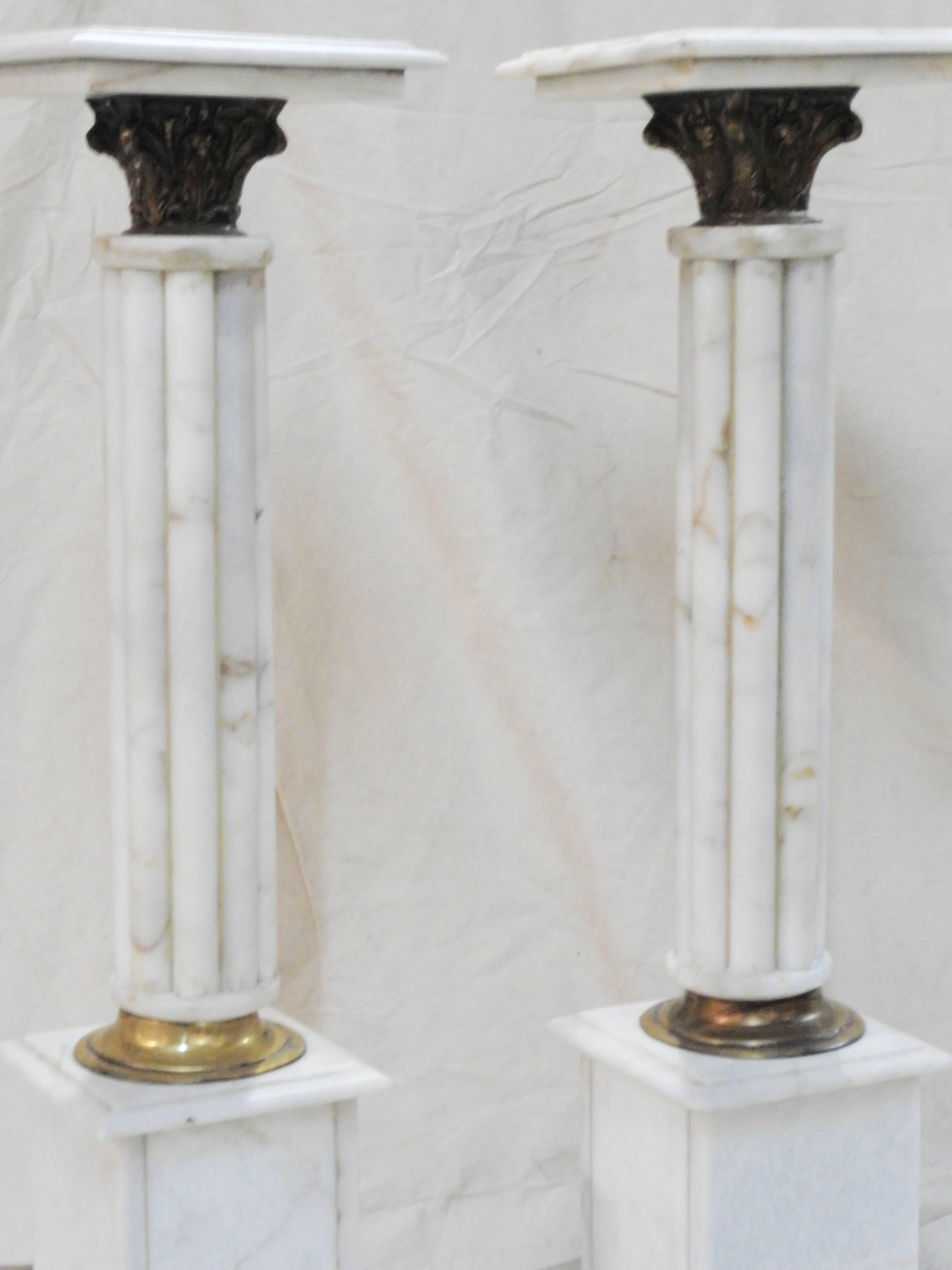 Italian Early 20th Century Pair of Marble Pedestals with Bronze Details