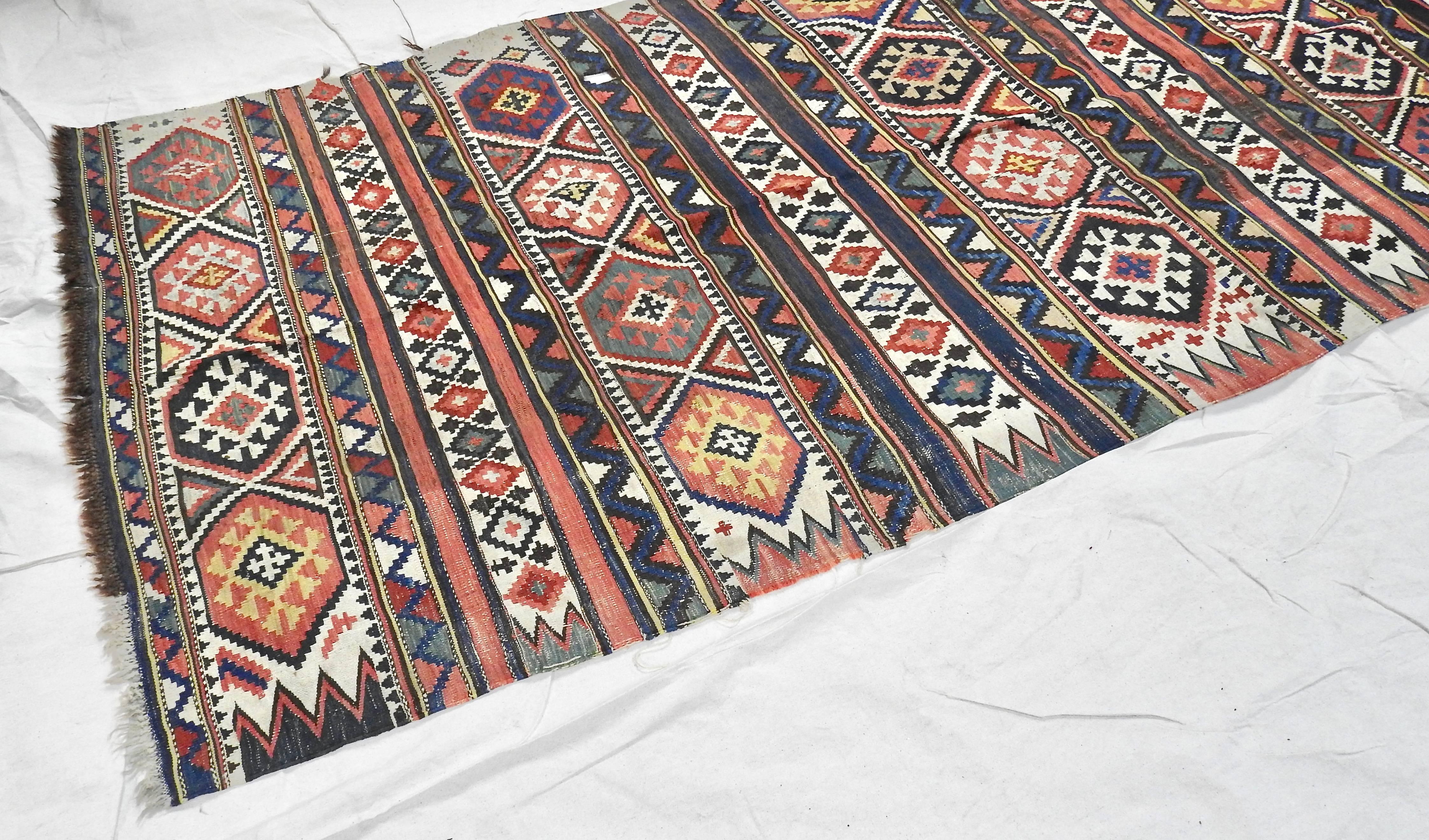 19th Century Handwoven Turkish Kilim Carpet Runner For Sale