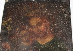 Mexican Folk Art Retablo on Metal of St. Joseph and Baby Jesus, 19th Century