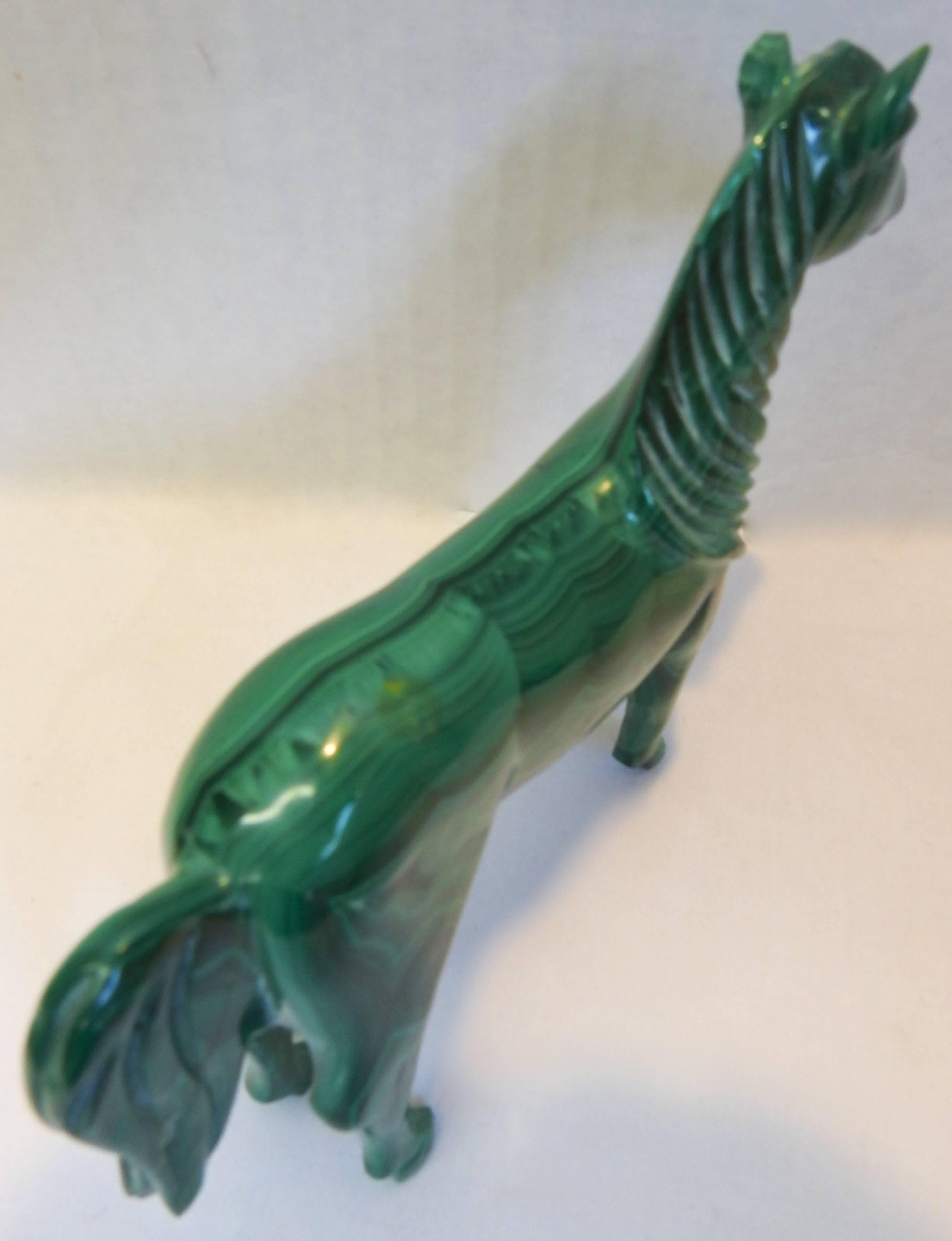 Hand-Carved Midcentury Malachite Standing Horse