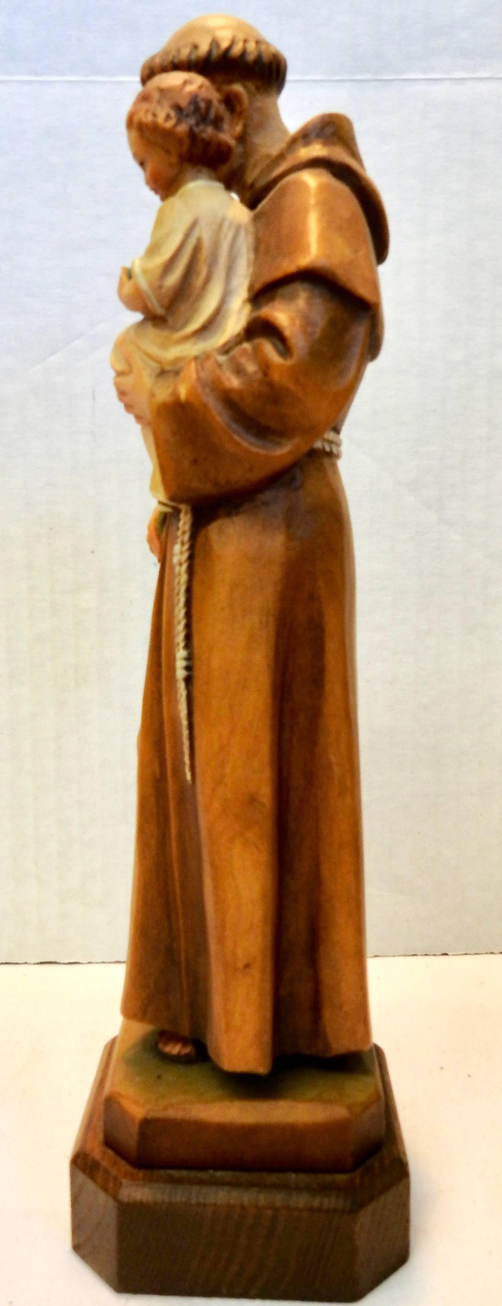 Renaissance St. Anthony with Christ Child ANRI Wooden Hand Carved Figurine For Sale
