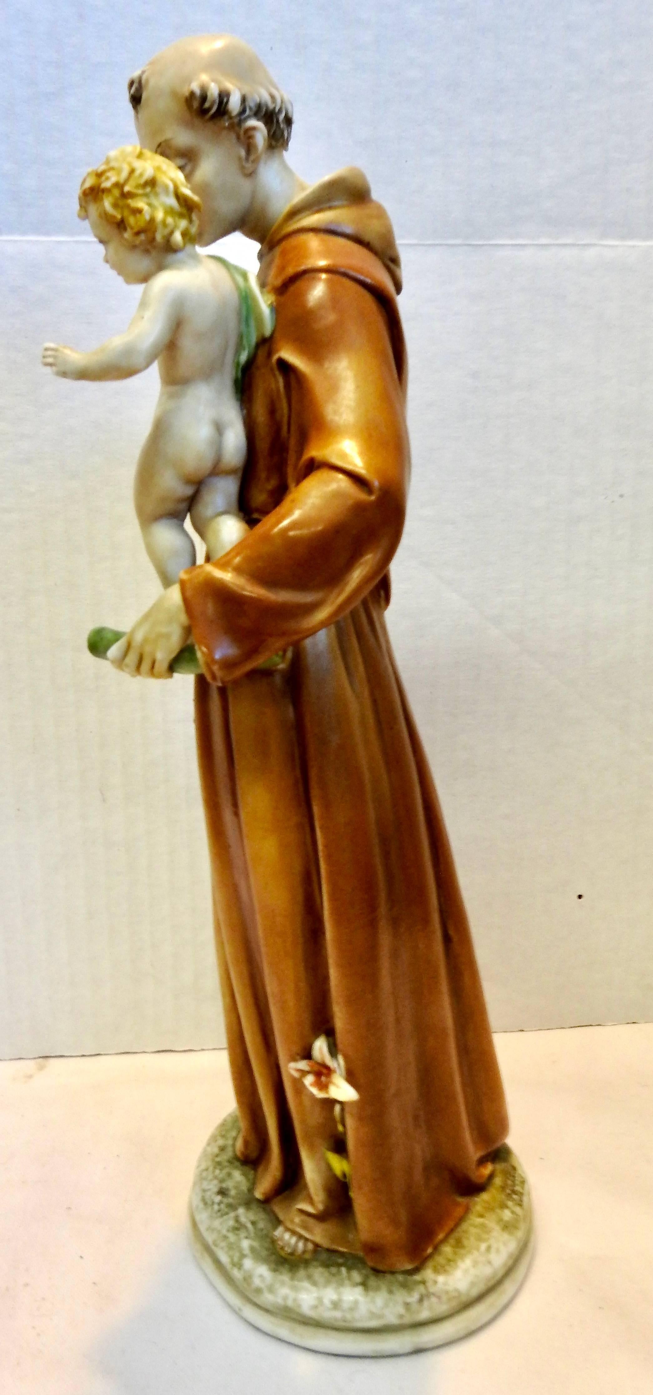 Porcelain Saint Anthony by Antonia Borsato Midcentury In Fair Condition For Sale In Cookeville, TN