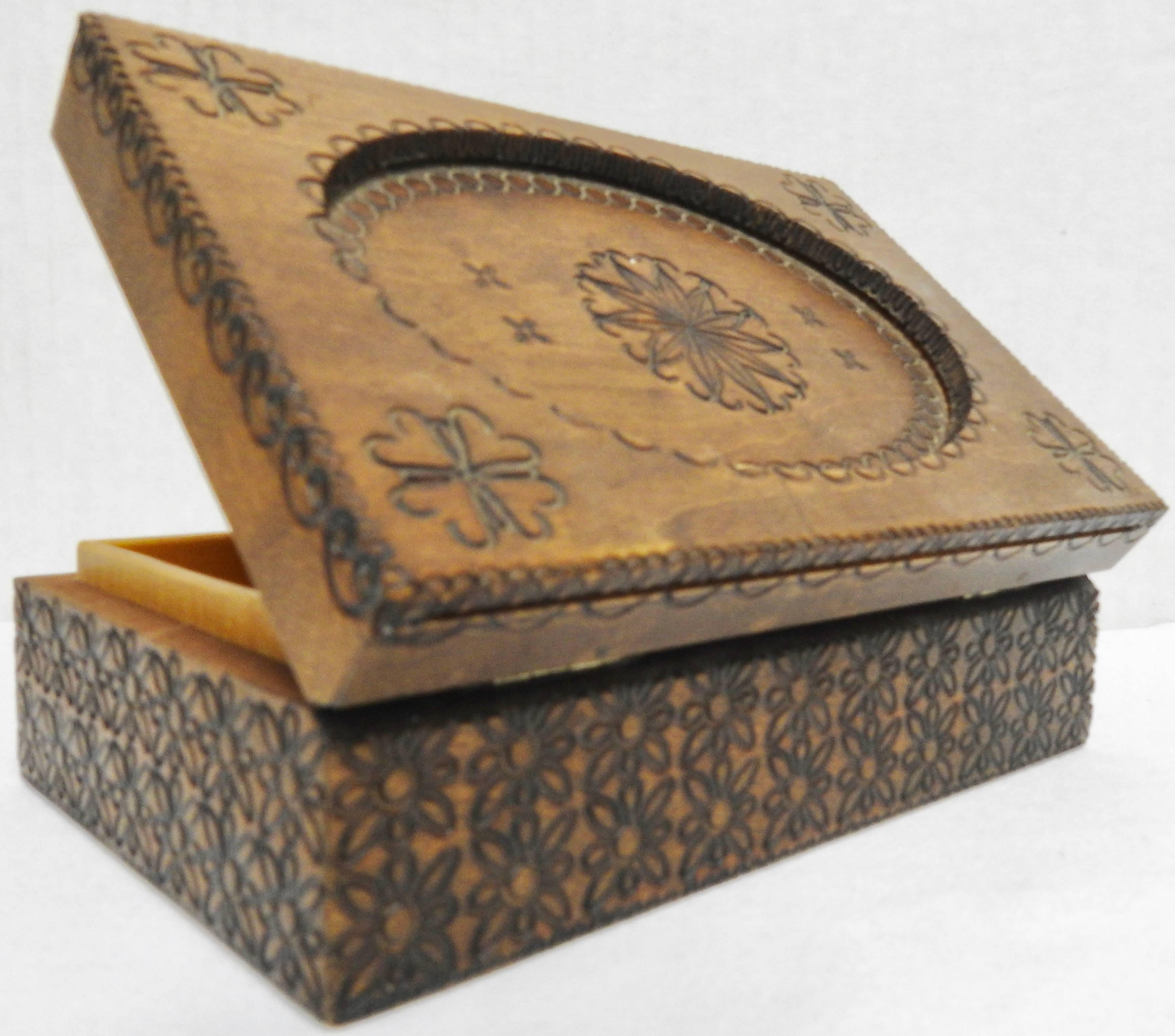 Italian Walnut Finish Box with Hand Carved Foliate Detail, Vintage For Sale