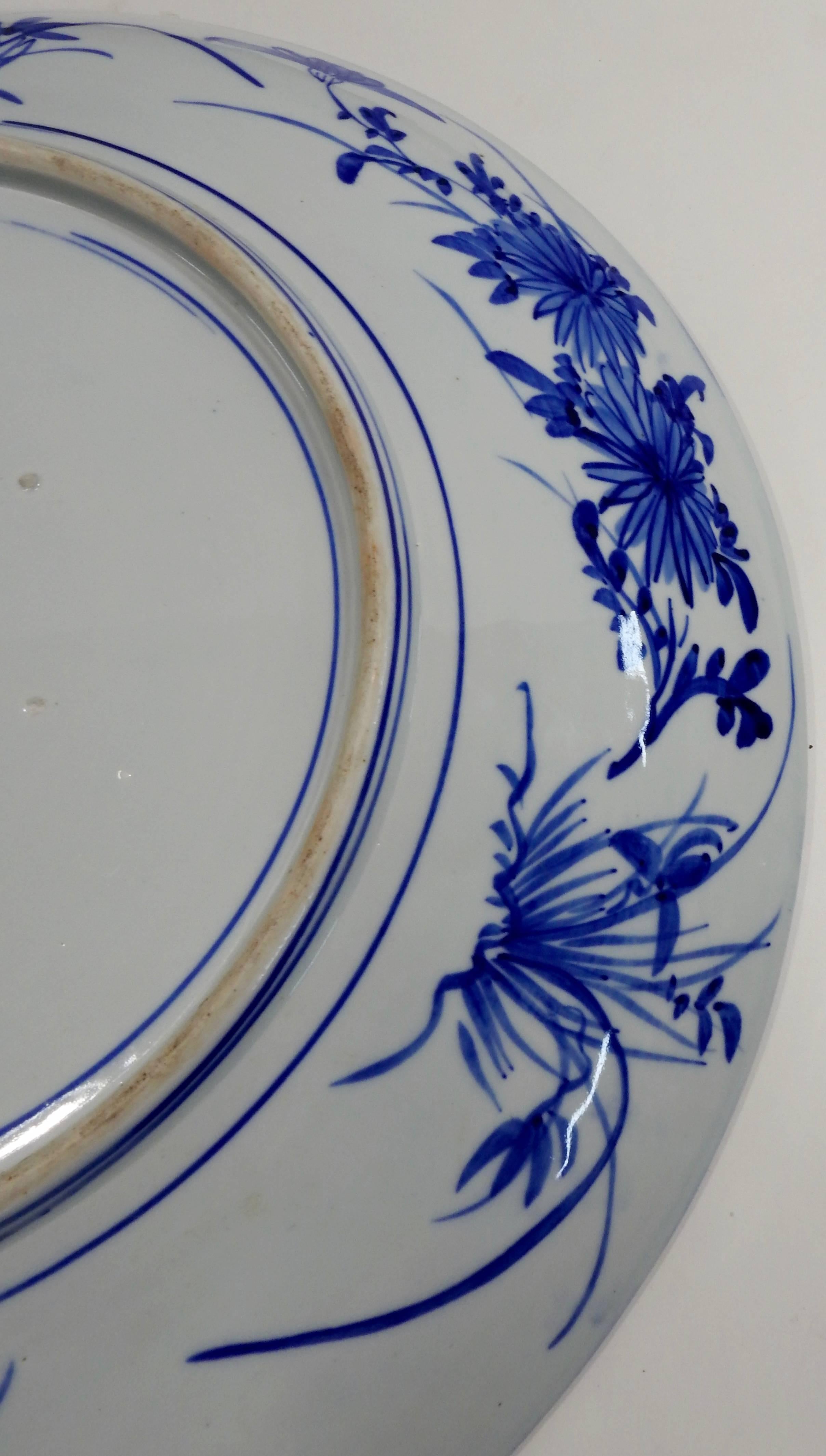 Blue and White Chinese Plate 20th Century Hand Painted Charger For Sale 2