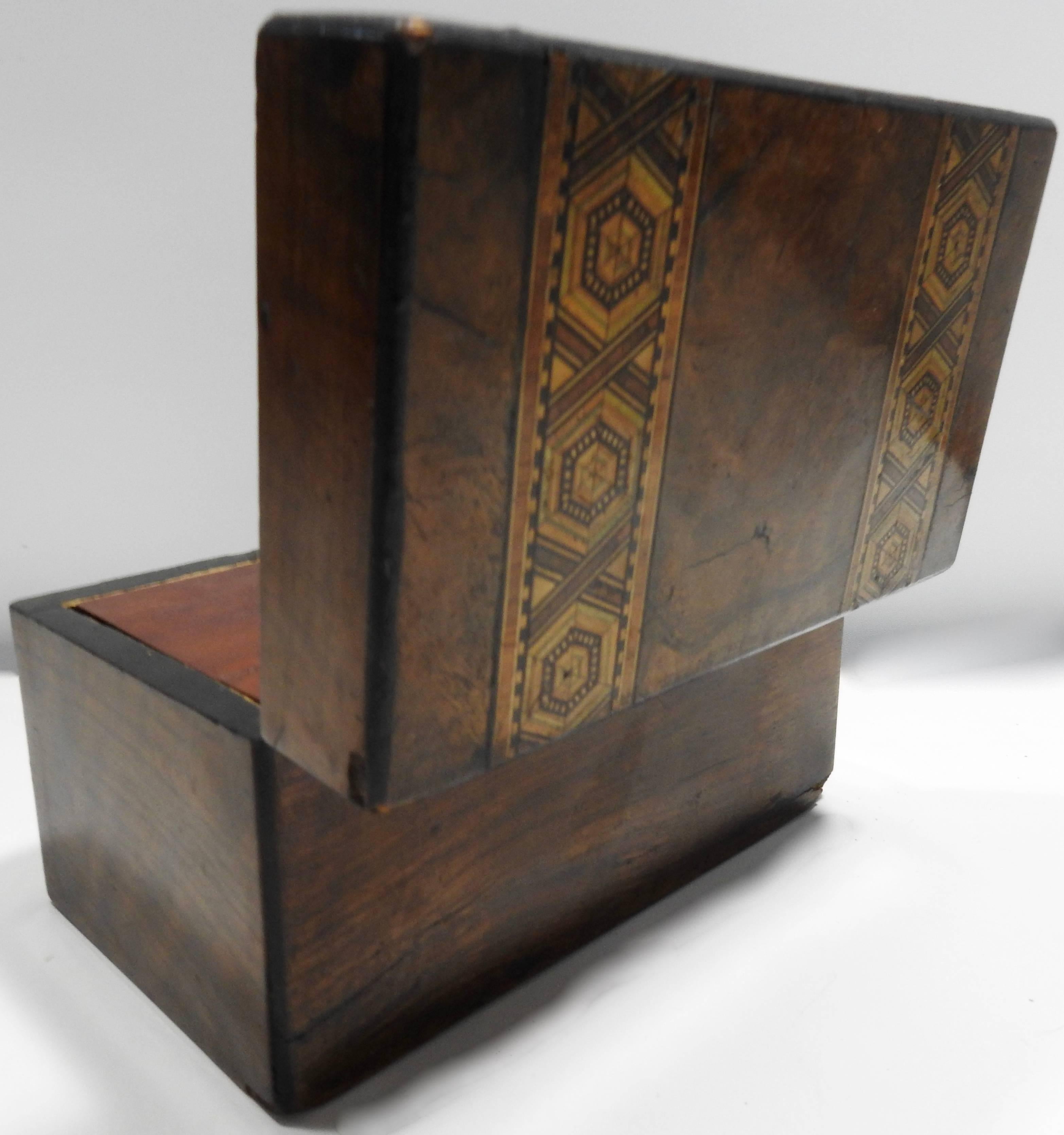 Arts and Crafts English Tunbridge Walnut Tea Caddy, 19th Century For Sale