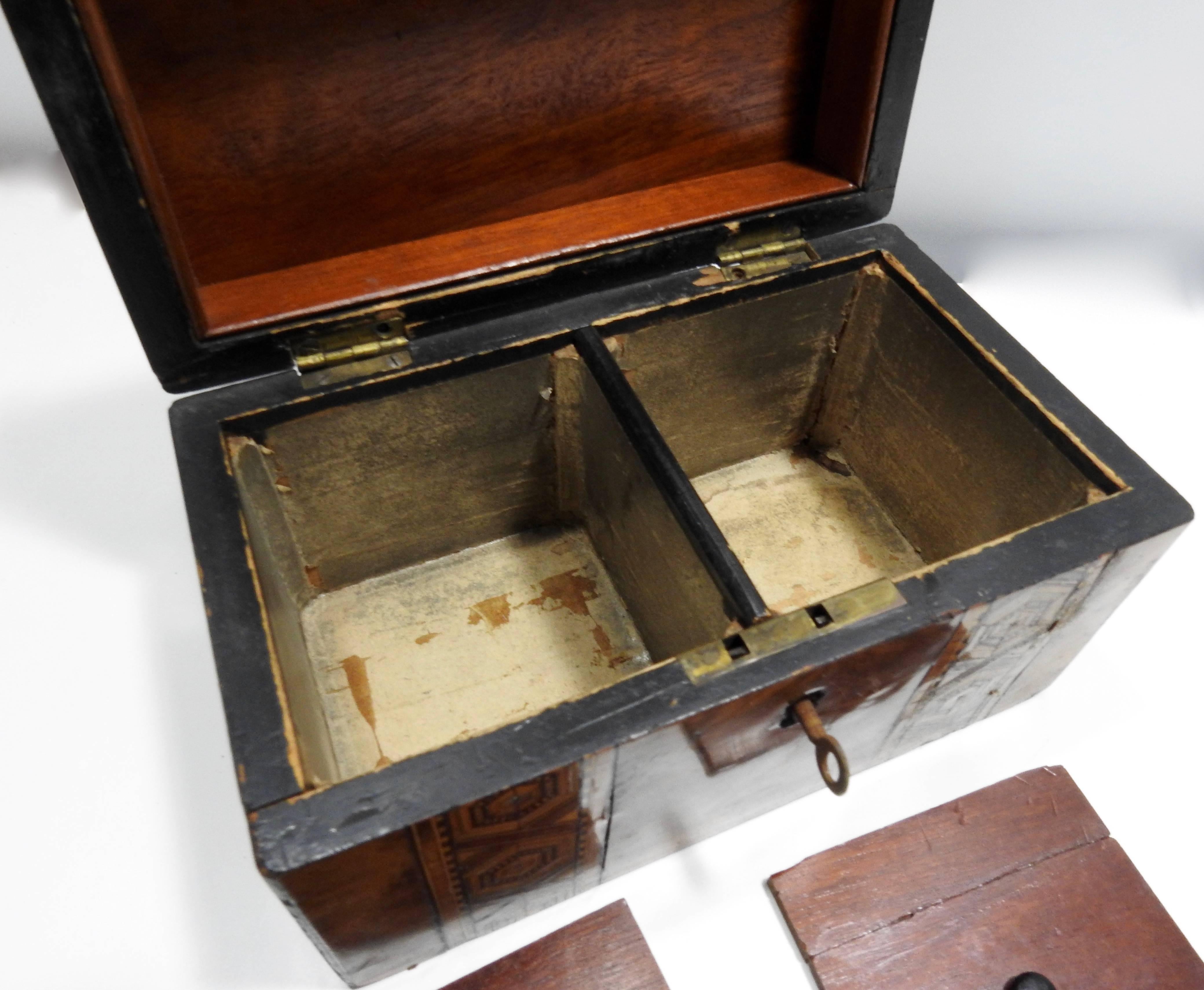 Hand-Crafted English Tunbridge Walnut Tea Caddy, 19th Century For Sale