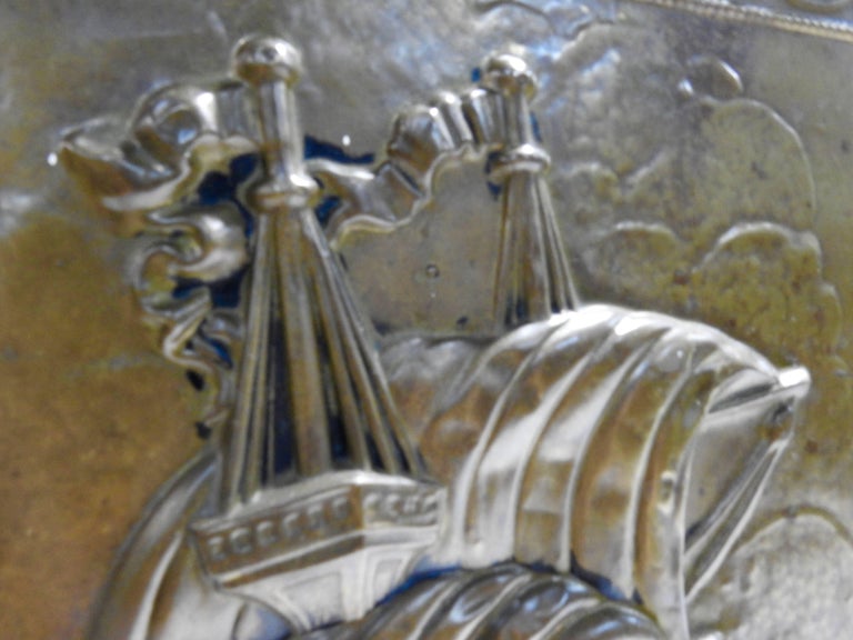 Brass and Wood Umbrella Stand with Embossed Sailing Ship at 1stDibs