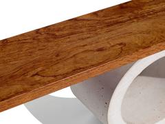 Soft Rocking Bench with Smooth Concrete Bases and Exotic Slab Wood Top