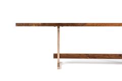 Modern Cast Bronze Trestle Dining Table with California Bastogne Walnut Slab Top