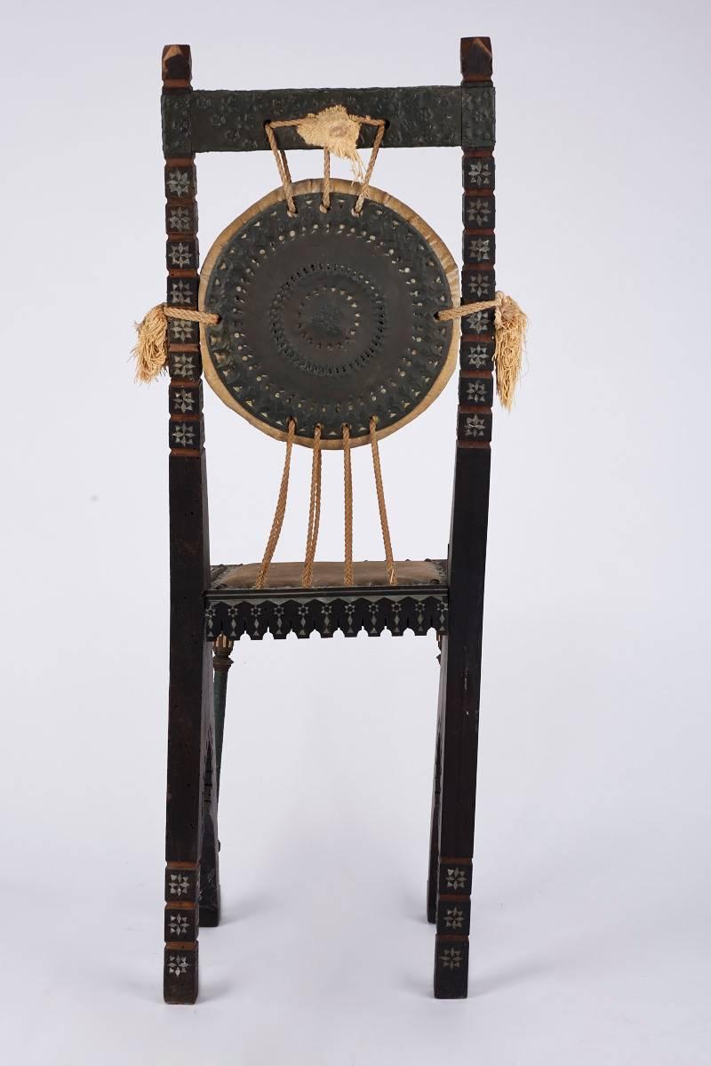 Moorish Early 20th Century Italian Wooden Chair by Carlo Bugatti For Sale