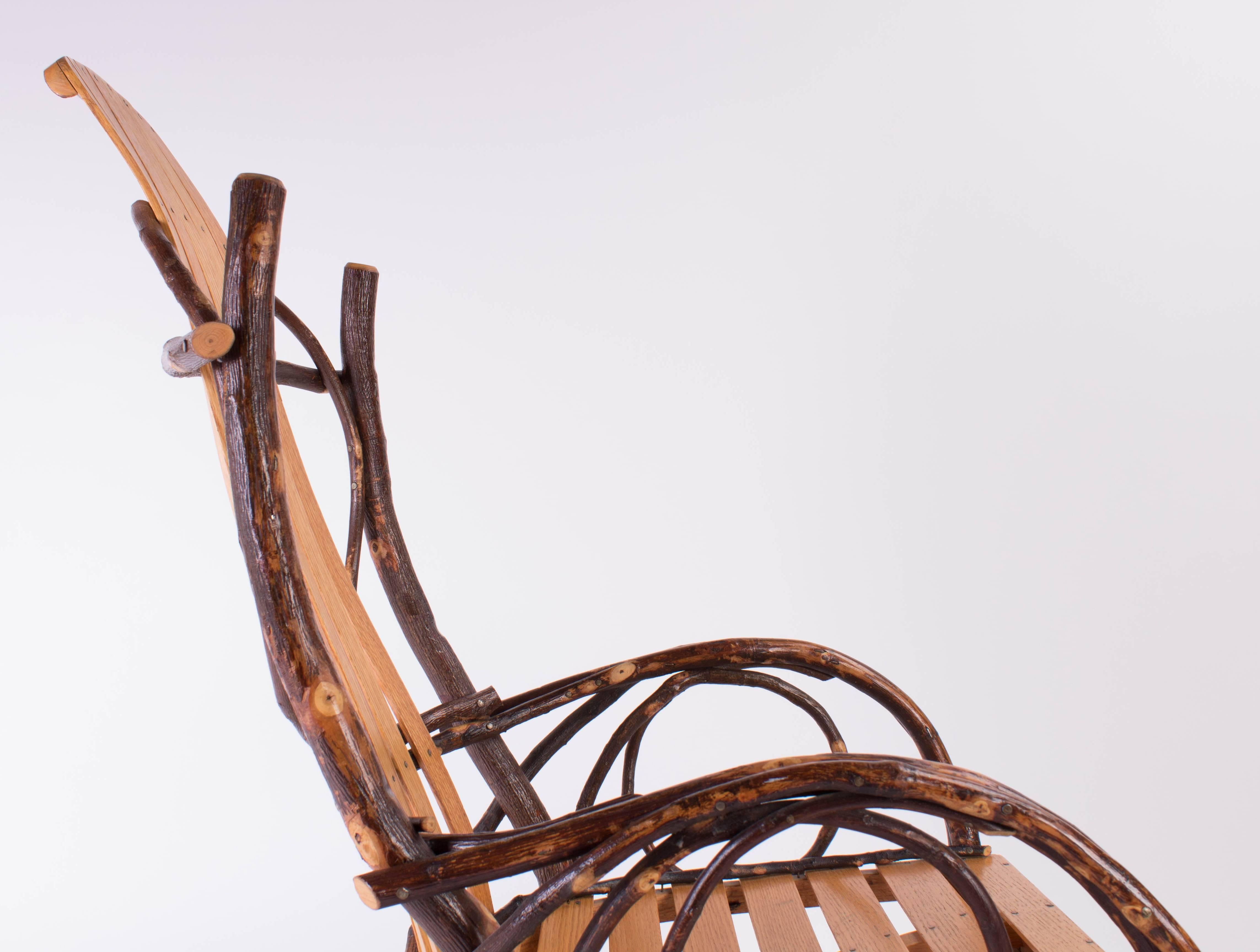 Slated Wood and Tree Branch Artist Studio Rocking Chair  3