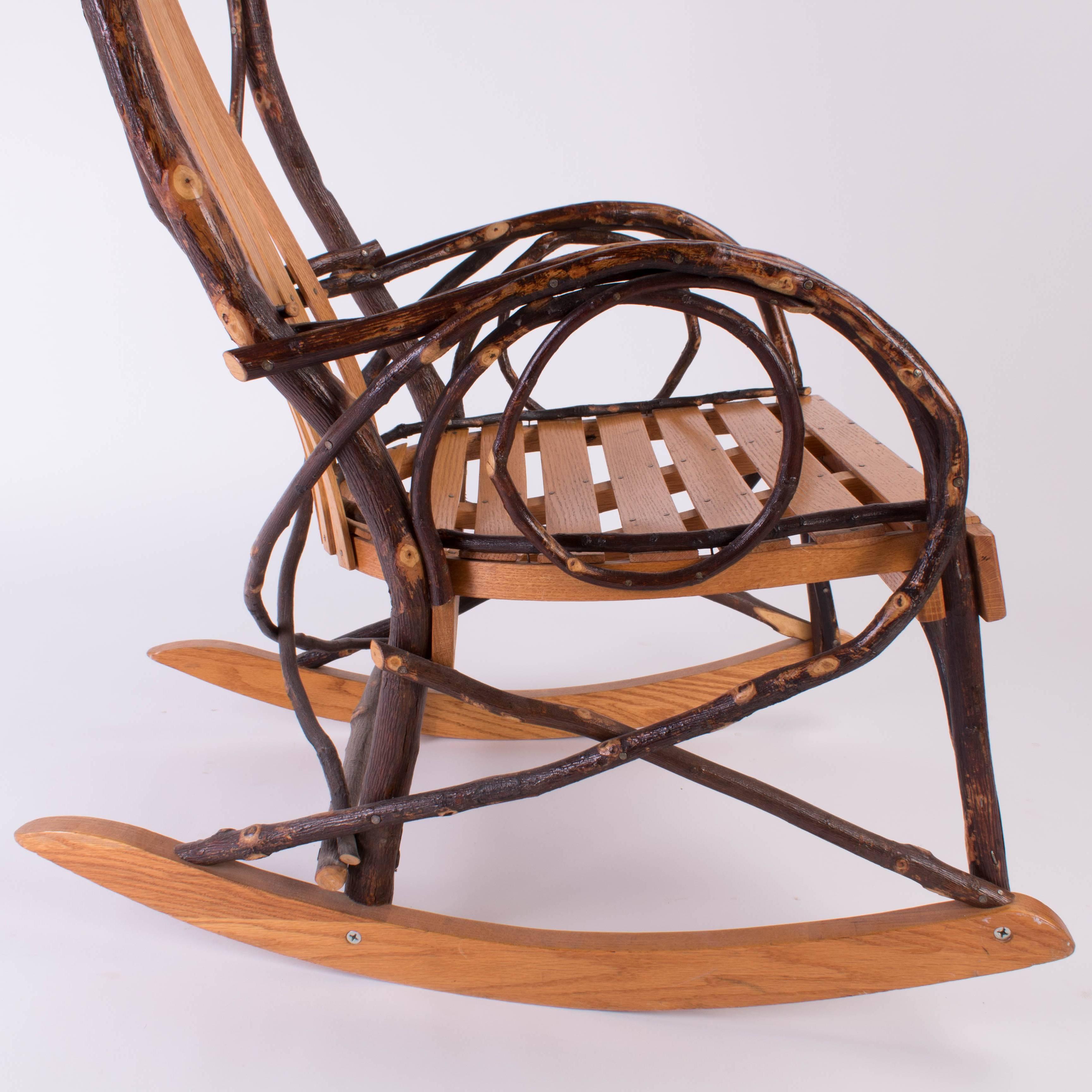 20th Century Slated Wood and Tree Branch Artist Studio Rocking Chair 