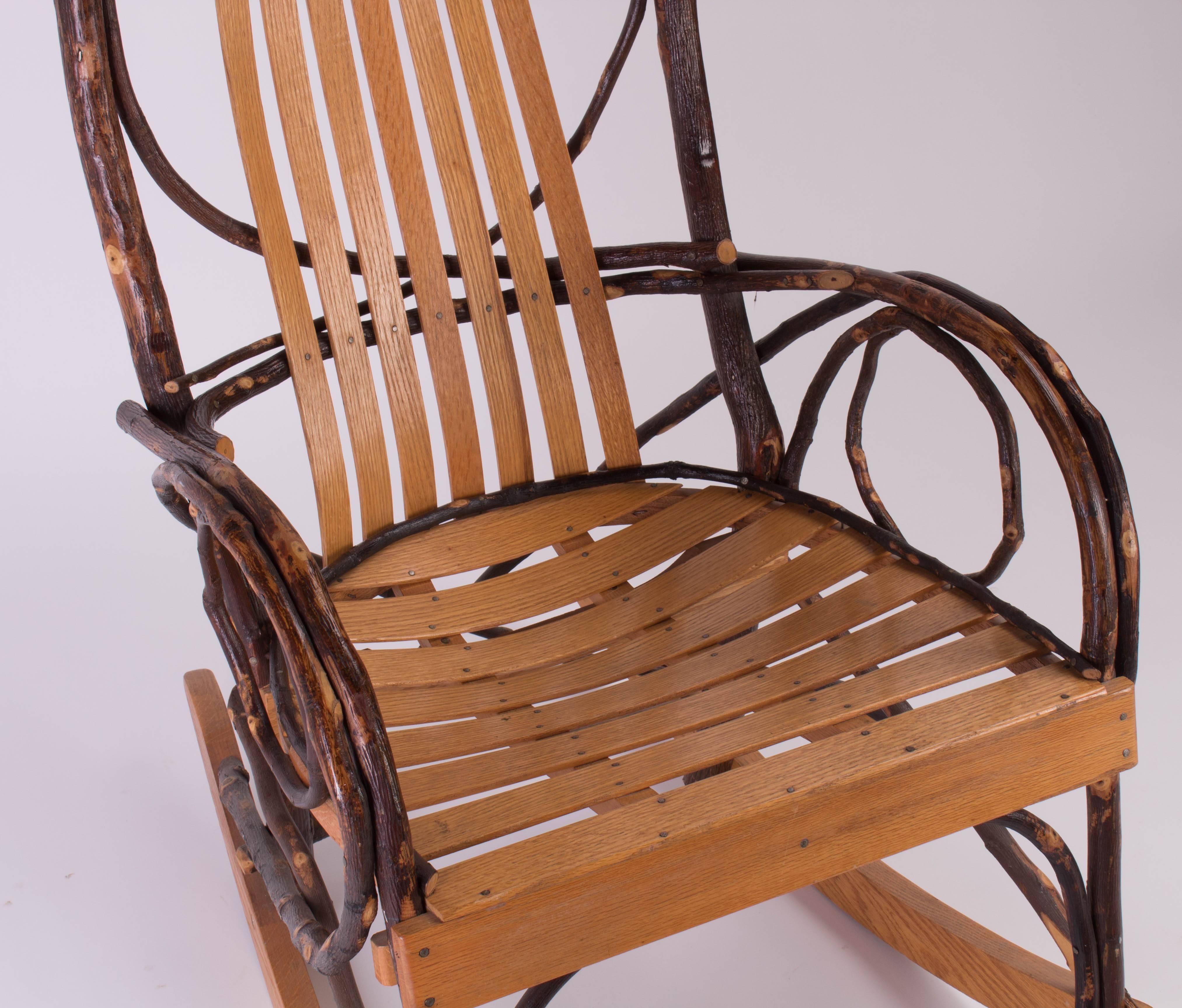 Slated Wood and Tree Branch Artist Studio Rocking Chair  1