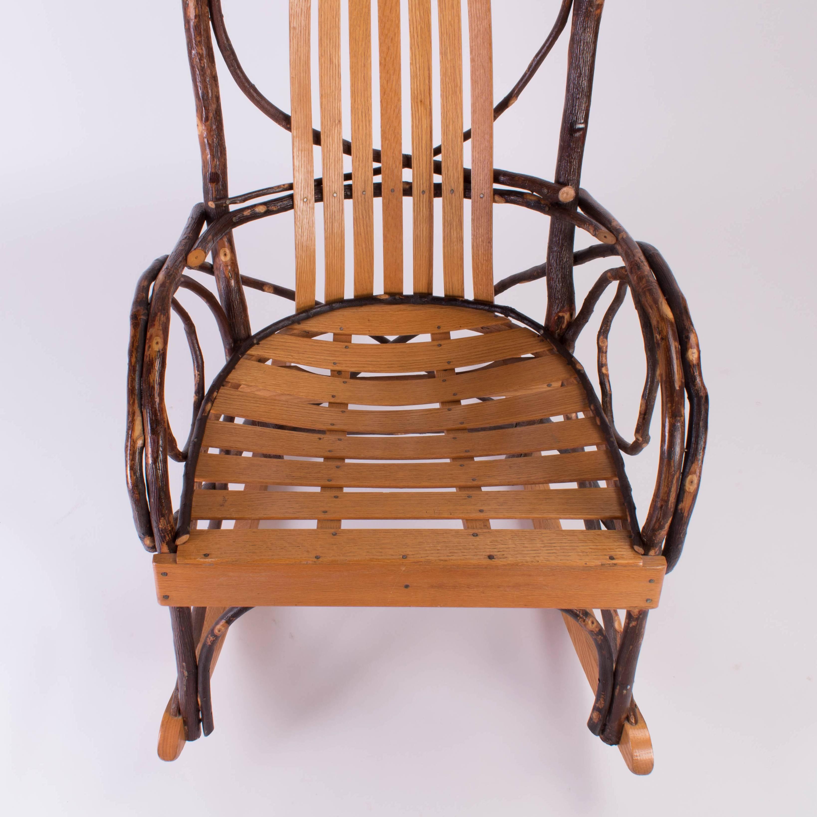 Slated Wood and Tree Branch Artist Studio Rocking Chair  2