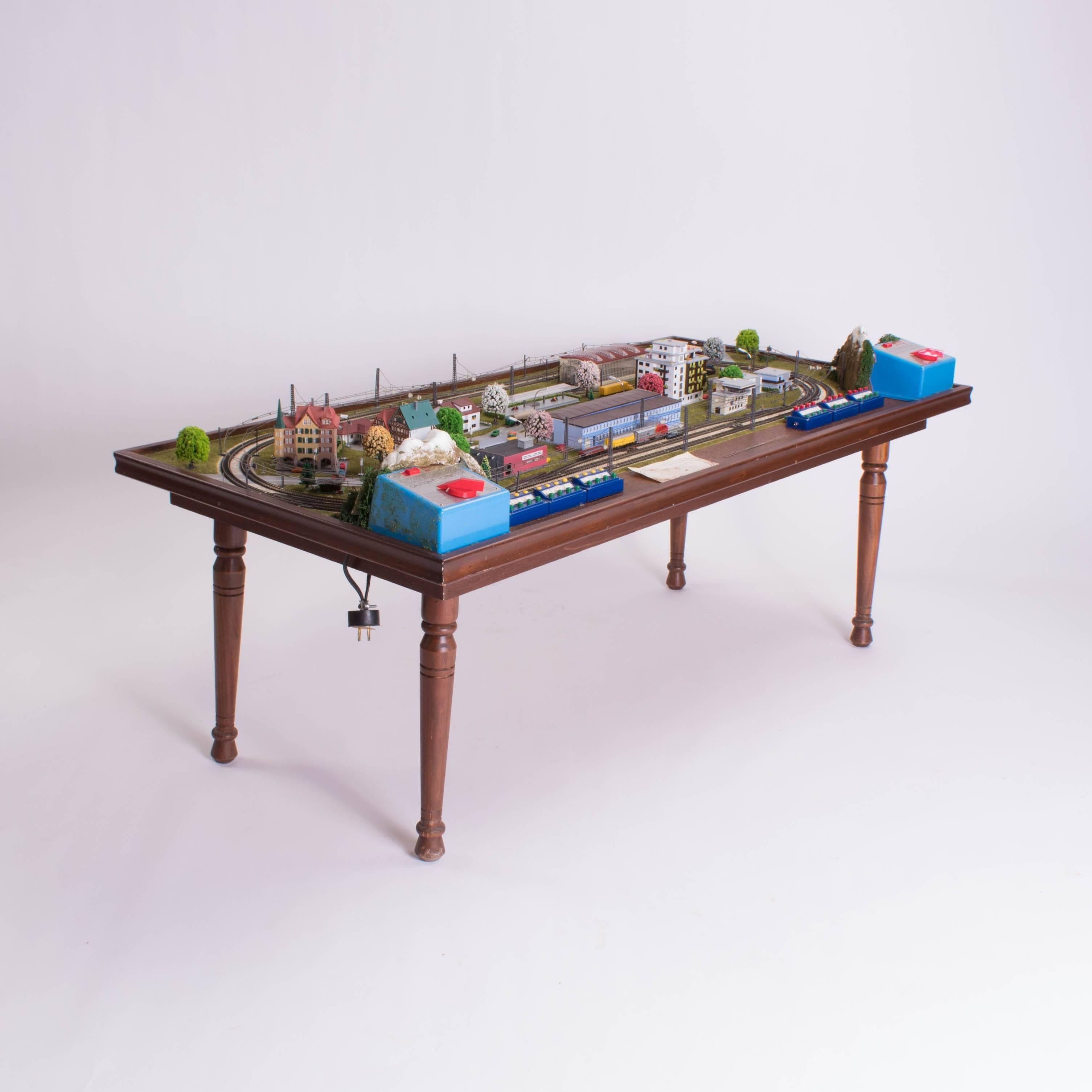 Full functional Merklin train set table under perspex cover to be used as side table or a possibly a coffee table.