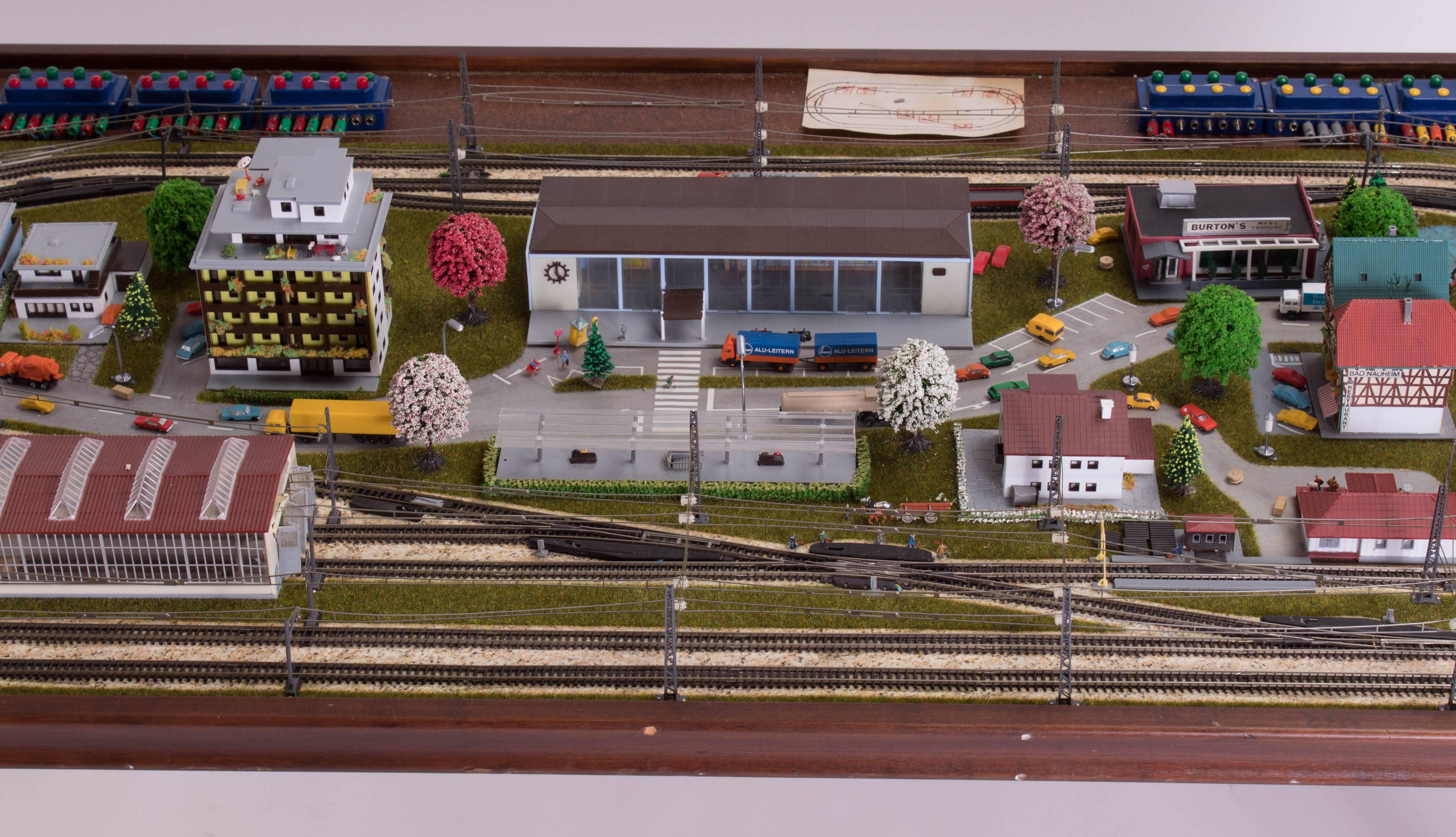 early 1970's German Märklin electrical Train Set Table under Perspex Cover 1