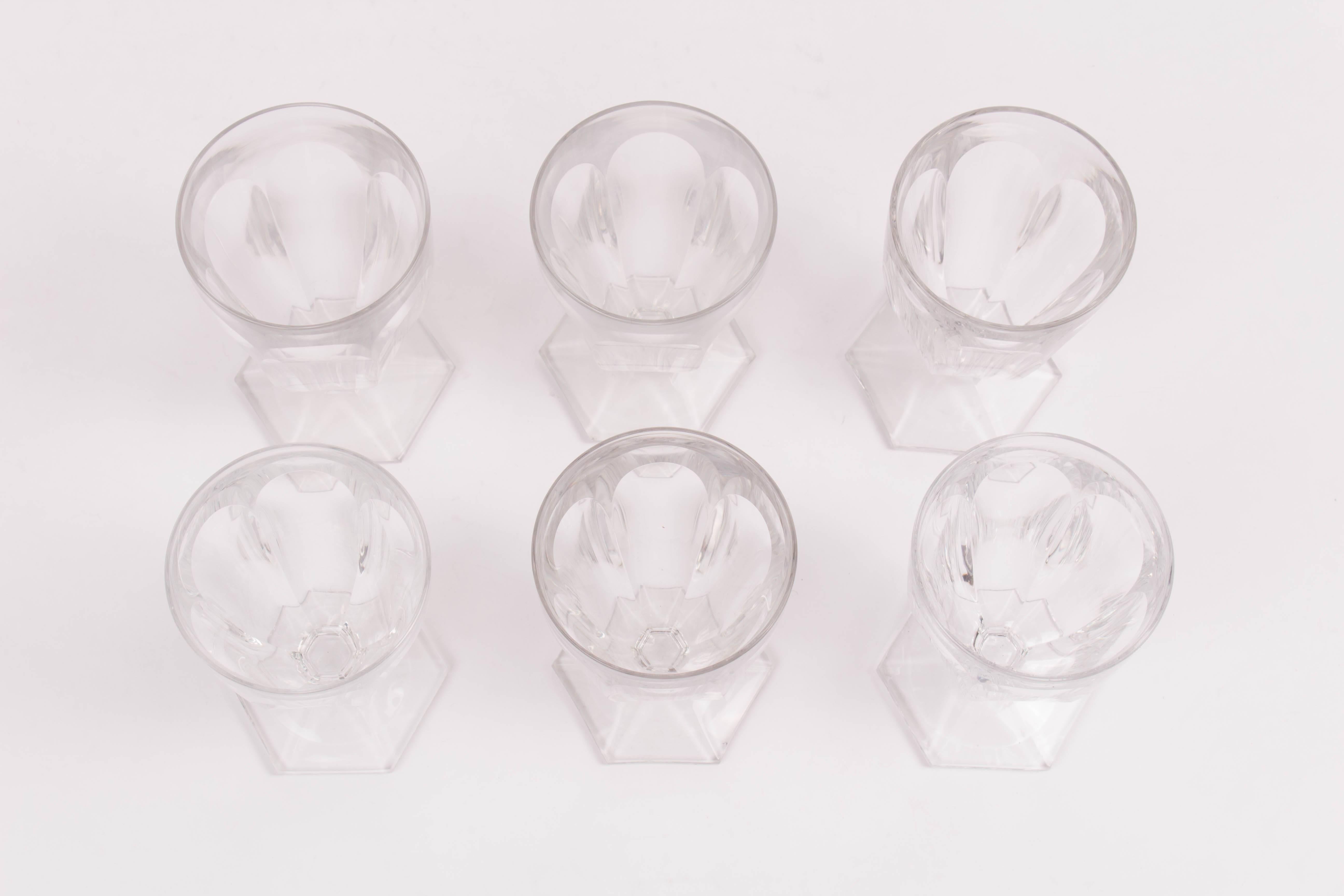 Set of six Baccarat water glasses. Two of the glasses has scratches and fogginess.