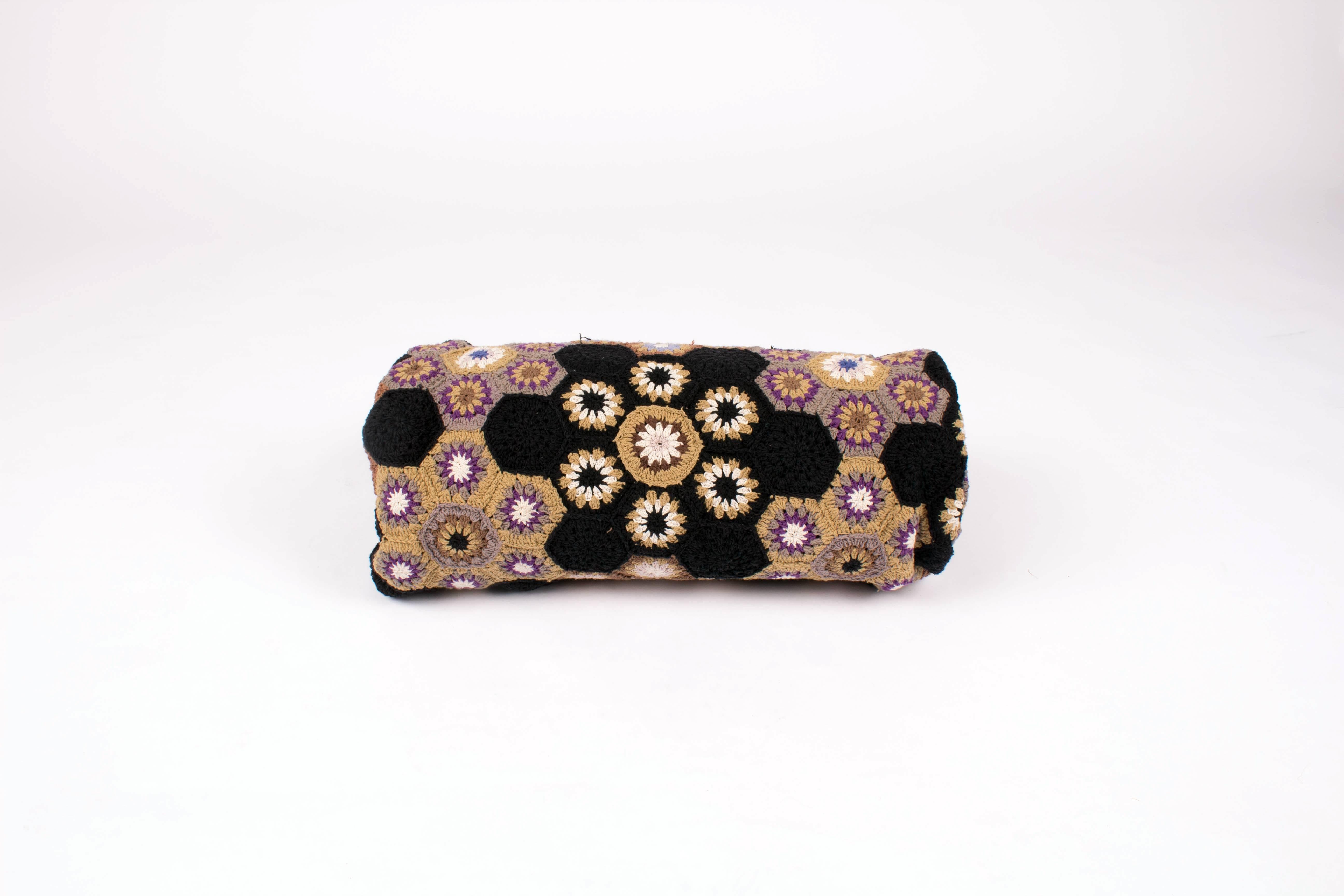 Asian Art Deco Style Crocheted Medallion Blanket Throw 03 Black Orange and Purple  For Sale