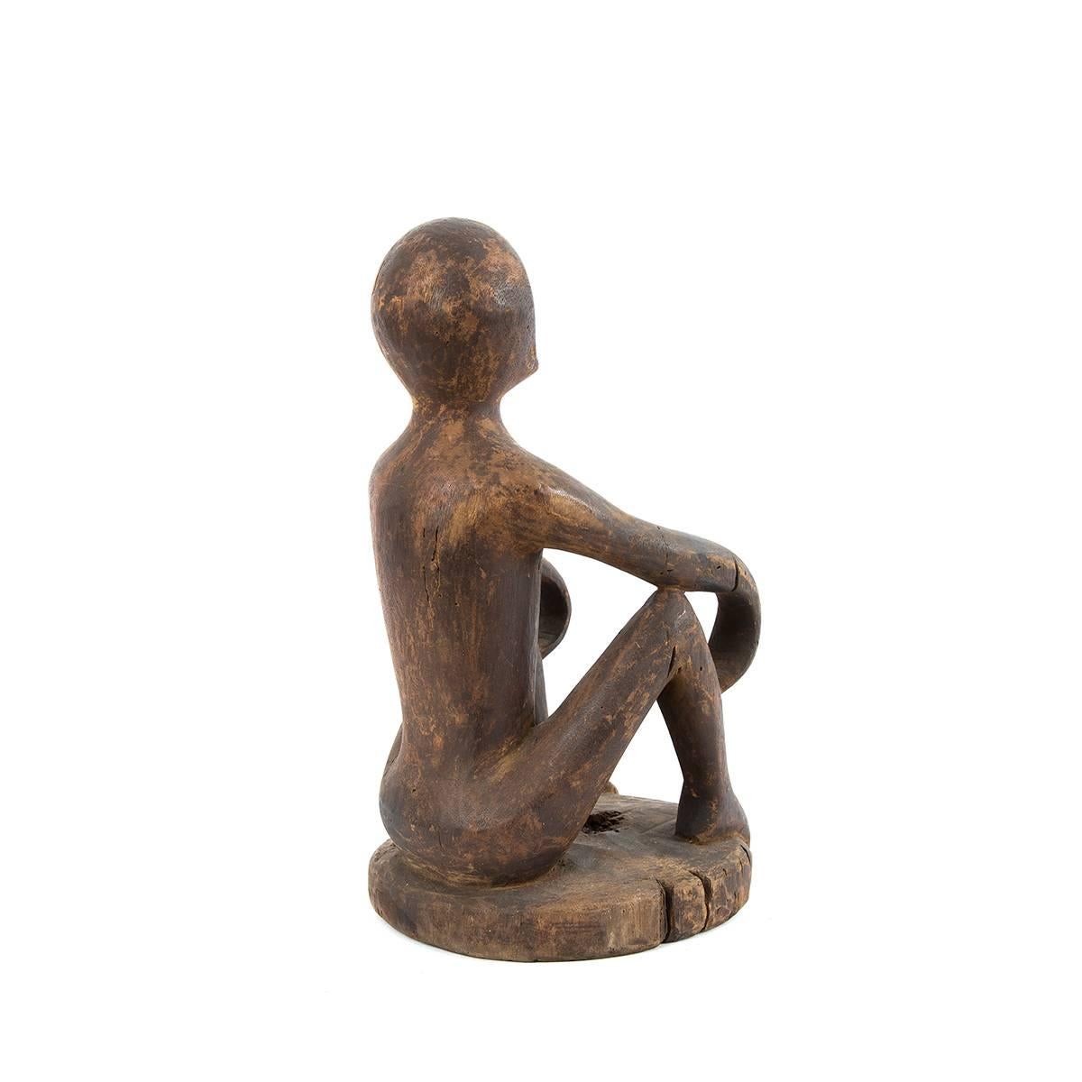 Hand-Carved Hand Carved Sitting Monkey Primitive Art from Asia For Sale