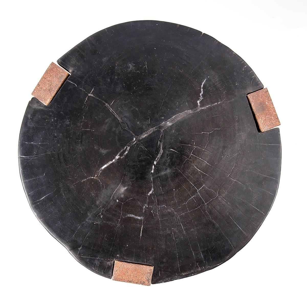 Indonesian Petrified Wood and Oxidized Iron Side Table For Sale