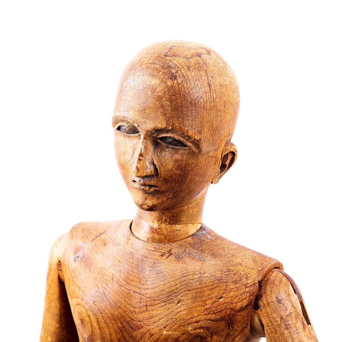 Hand-Carved 19th Century Treen Artists Lay Model Carved in Pine with Realistic Expression