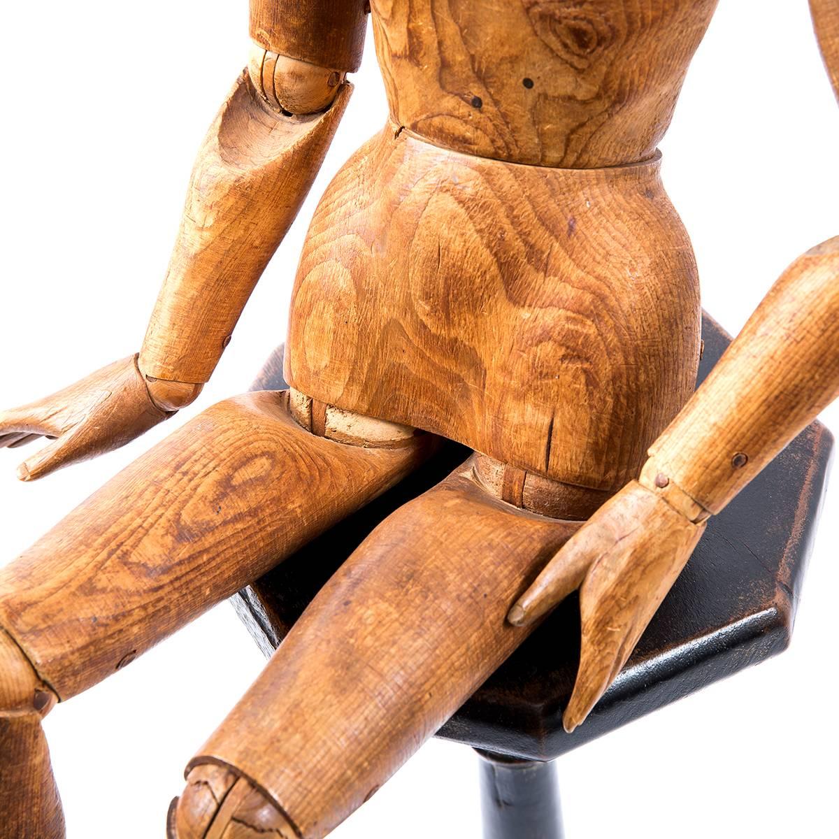 19th Century Treen Artists Lay Model Carved in Pine with Realistic Expression In Good Condition In Notting Hill, GB