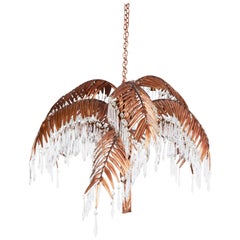 Handcrafted Copper Palm Tree Chandelier with Czech Crystal Prisms