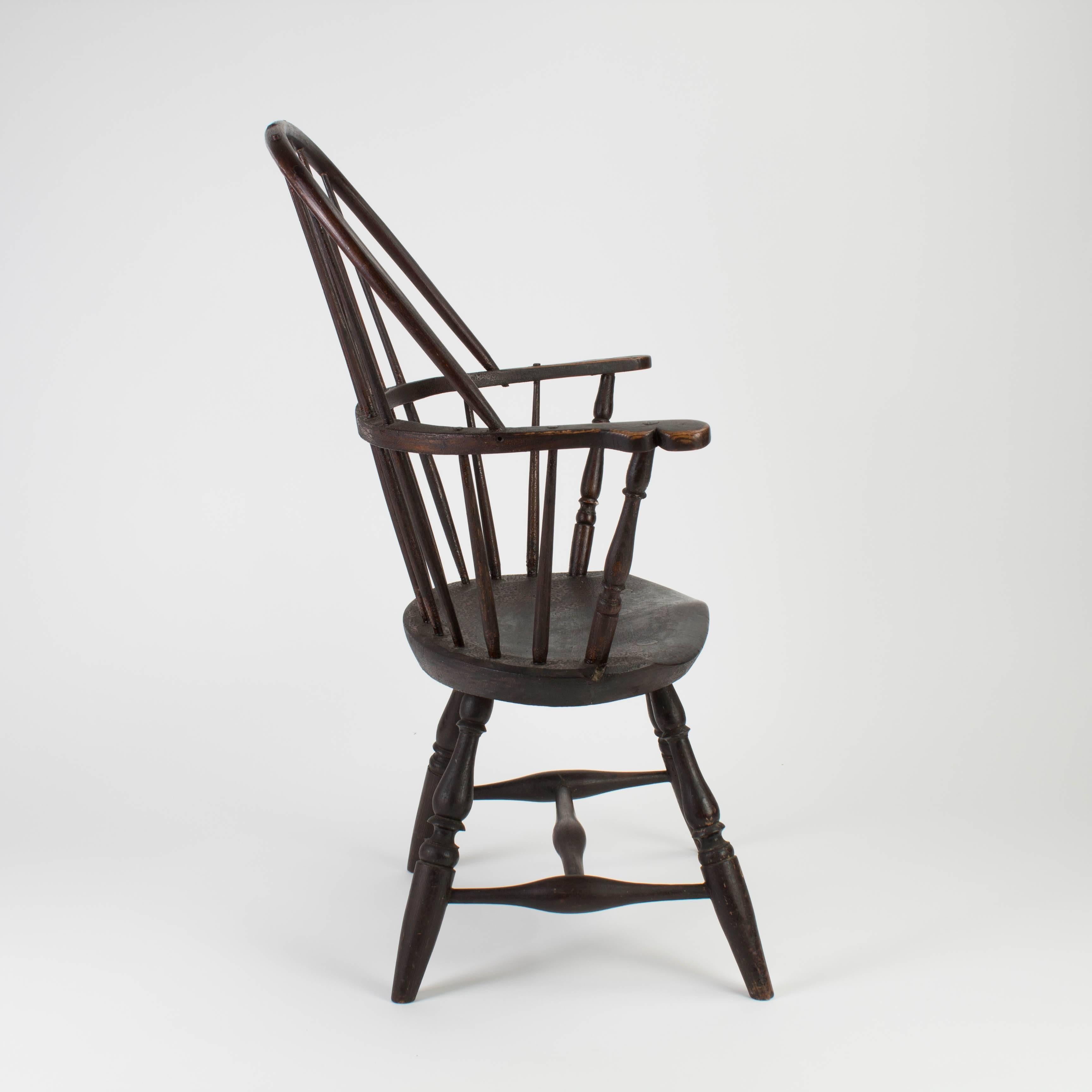 American 18th Century Pine and Hickory Black Windsor Armchair