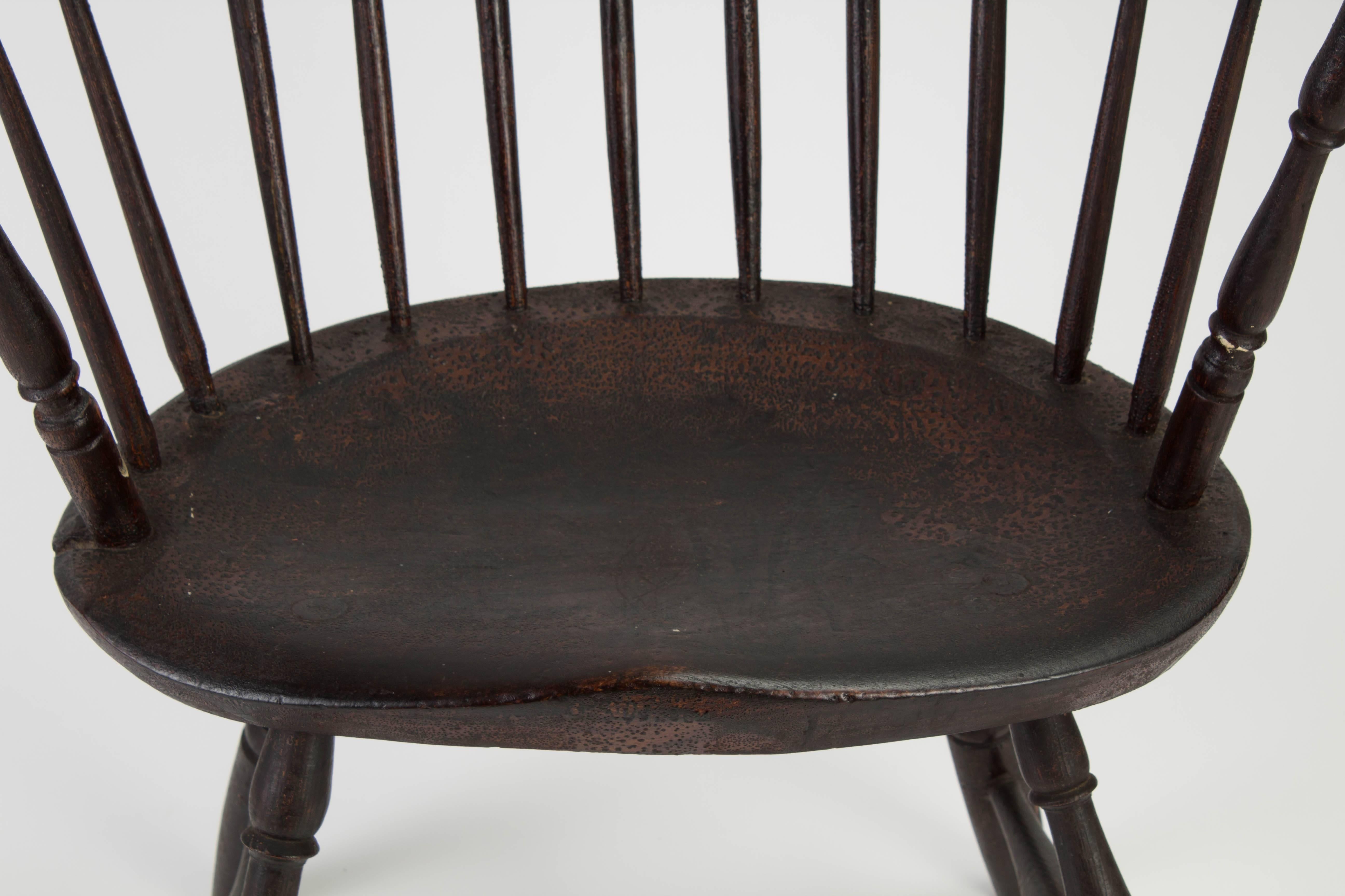 18th Century and Earlier 18th Century Pine and Hickory Black Windsor Armchair