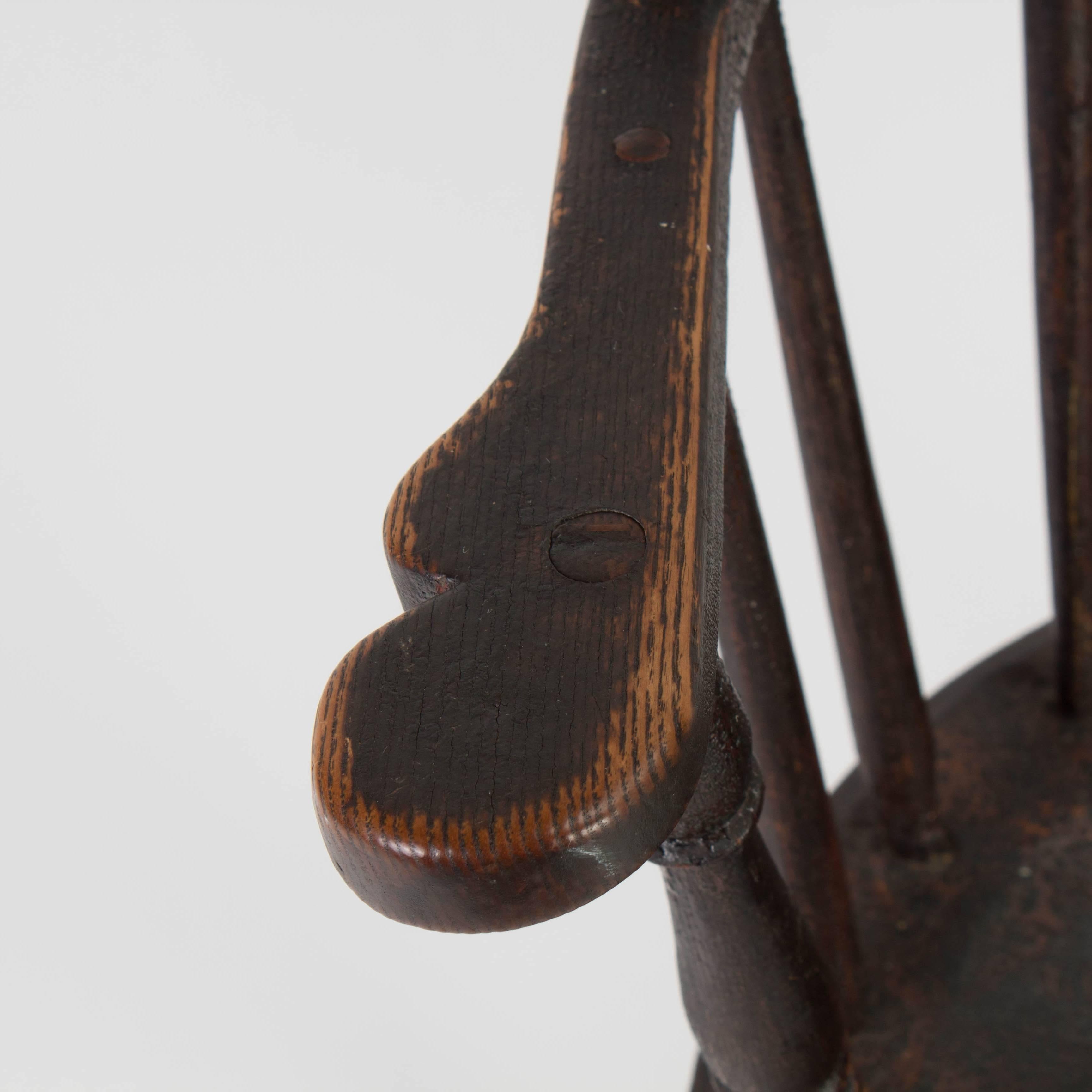 18th Century Pine and Hickory Black Windsor Armchair 1