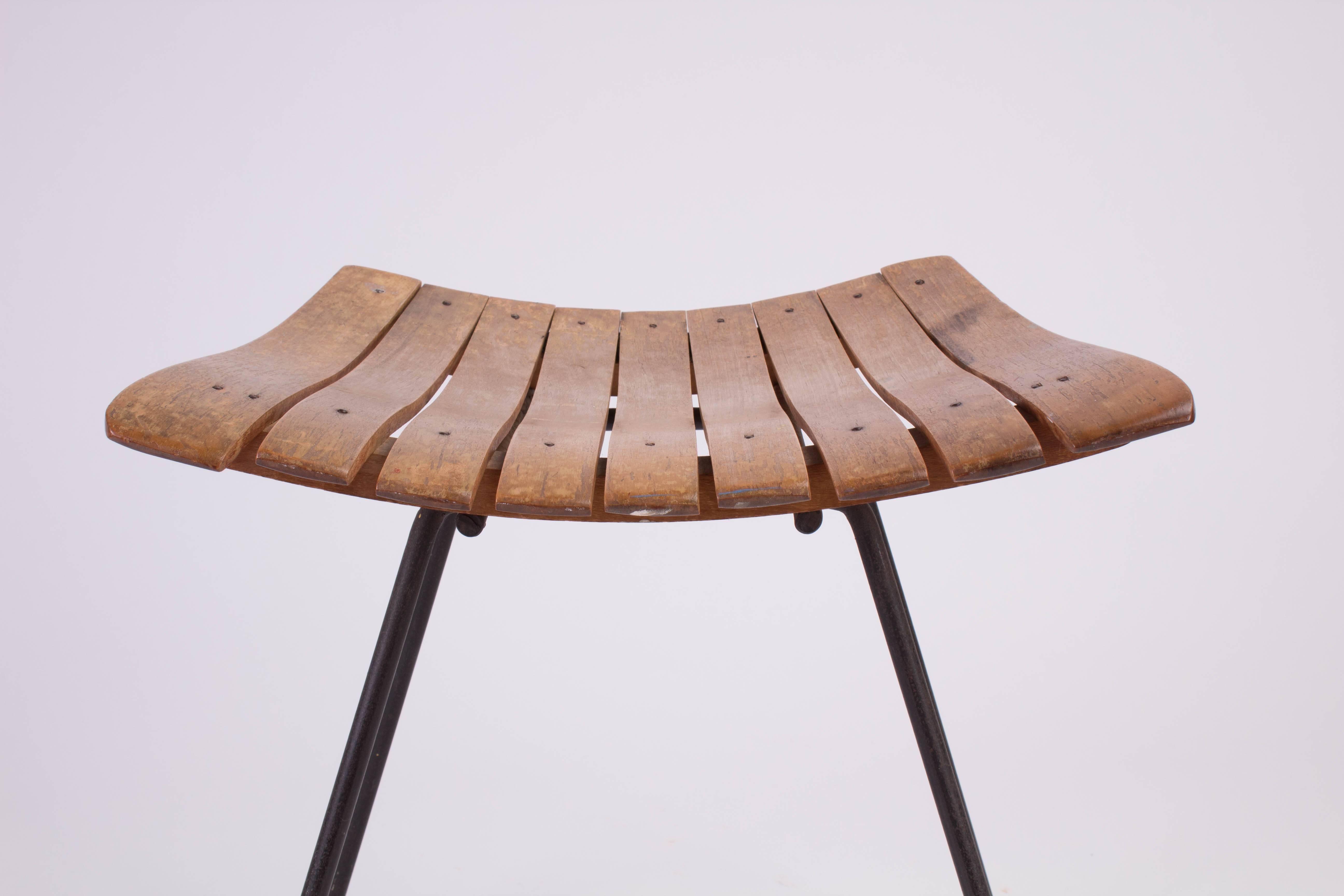 Mid-Century Modern Wooden Vanity Stool by Arthur Umanoff Stool, 1960 In Good Condition In Notting Hill, GB