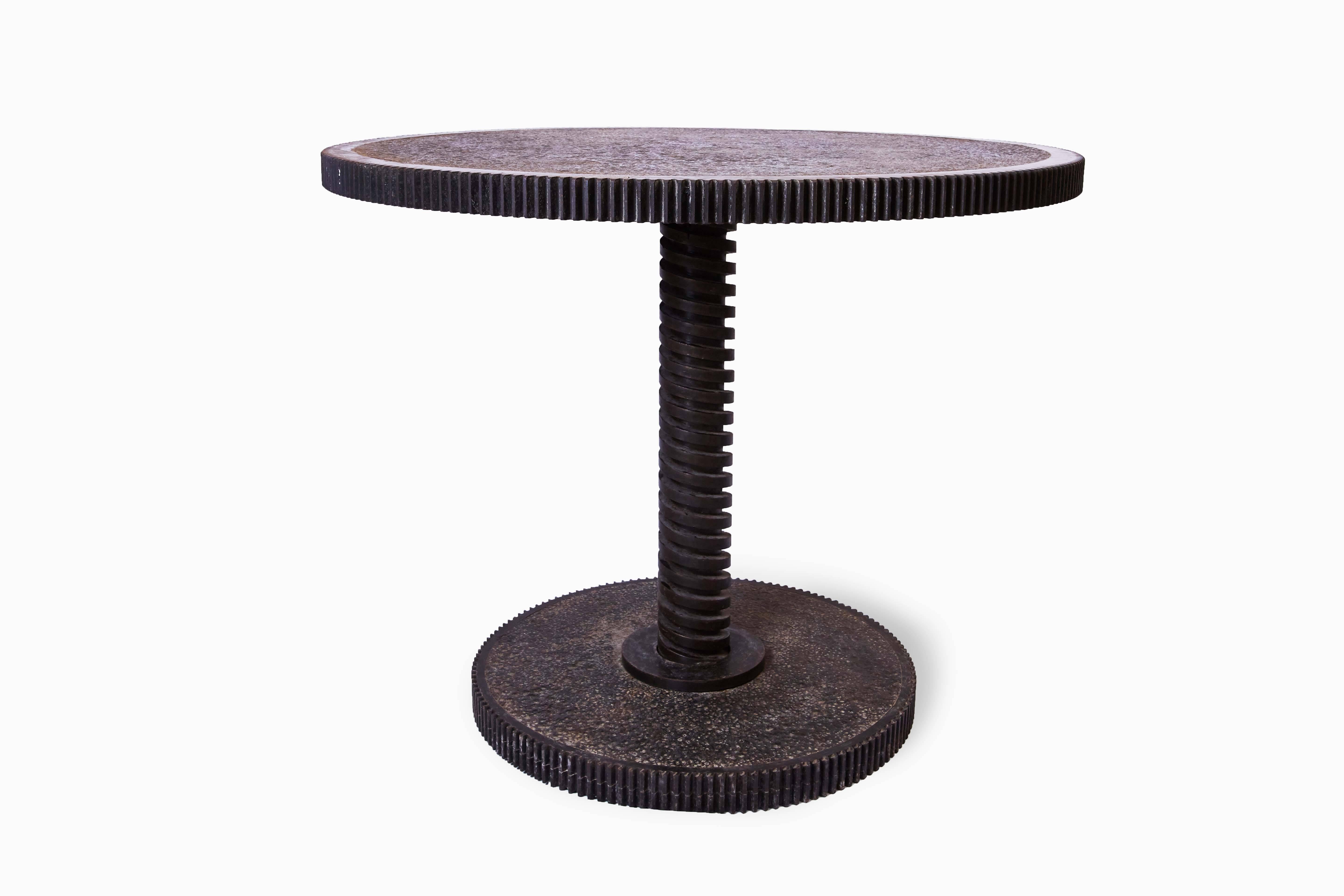 Welded Contemporary Brutalist Iron Gear Table For Sale