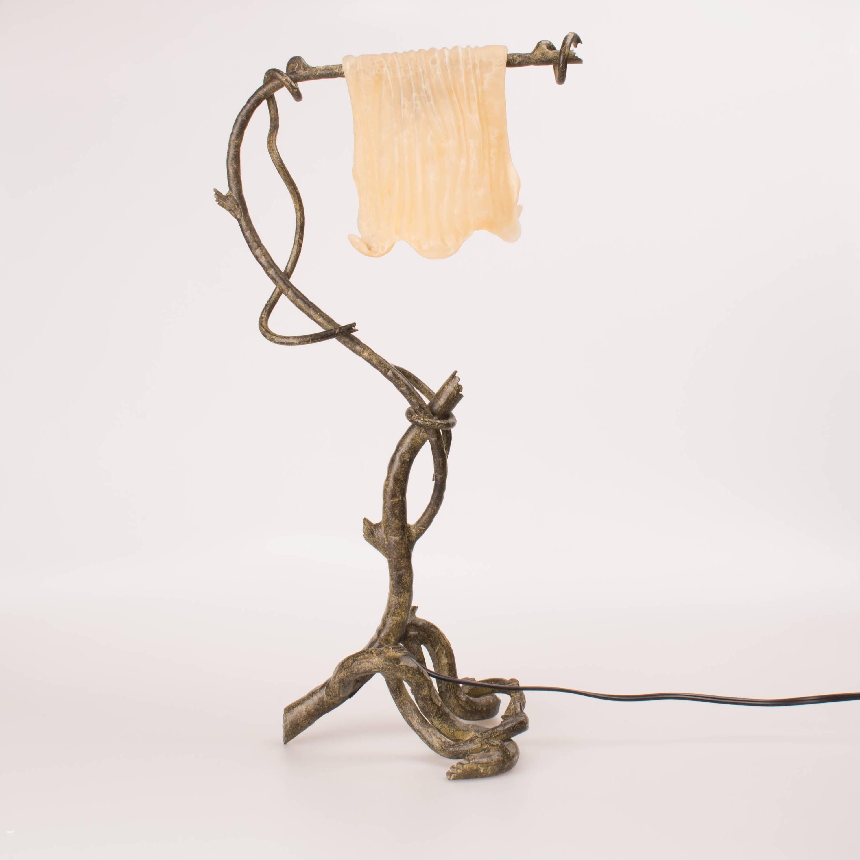 American Late 20th Century Murano Glass Handkerchief on an Bronze Table Lamp
