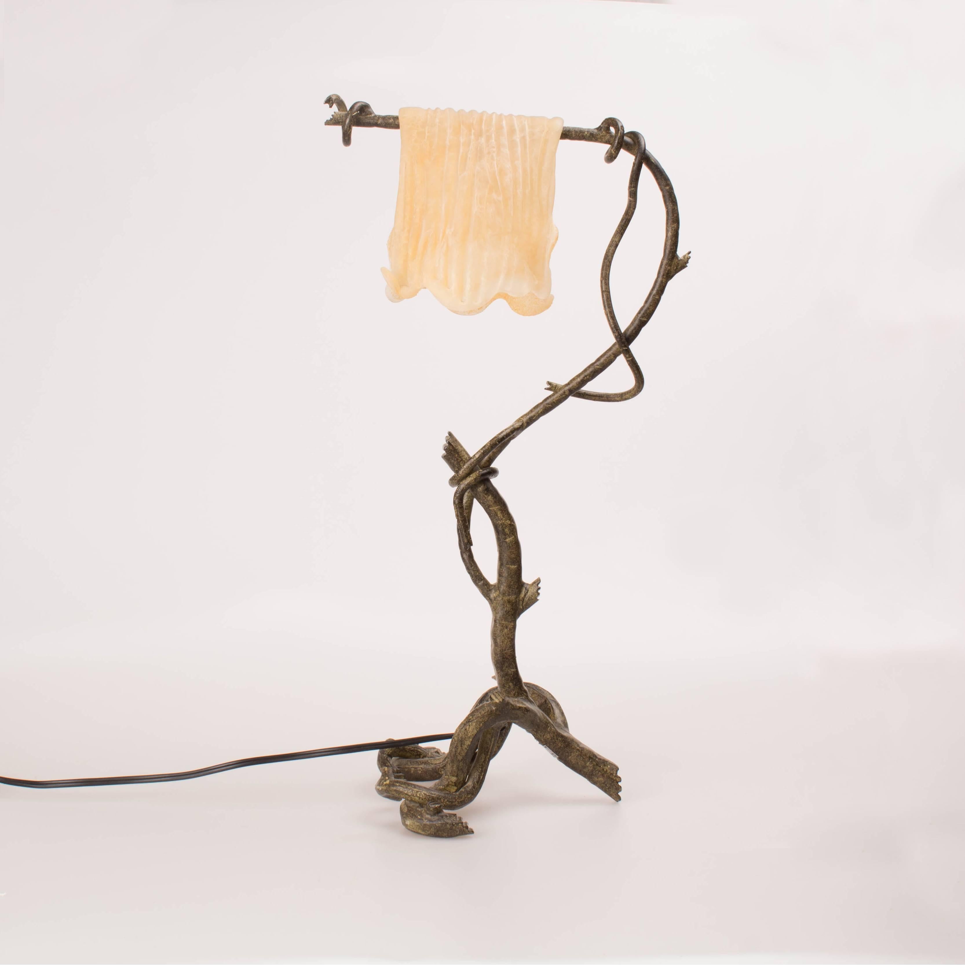 Late 20th Century Murano Glass Handkerchief on an Bronze Table Lamp 1