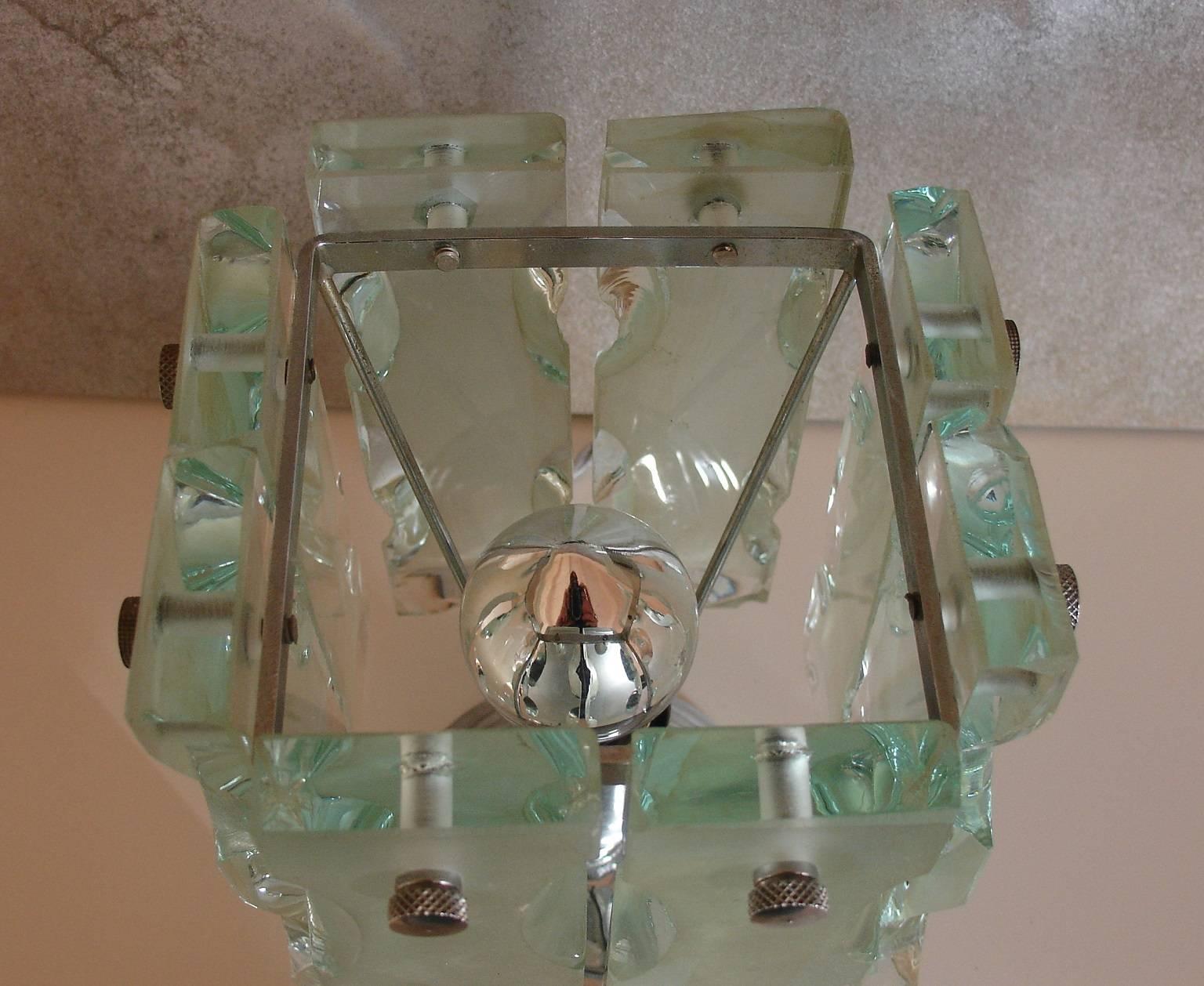 Frosted 1960s Italian Chiselled Glass Lamp