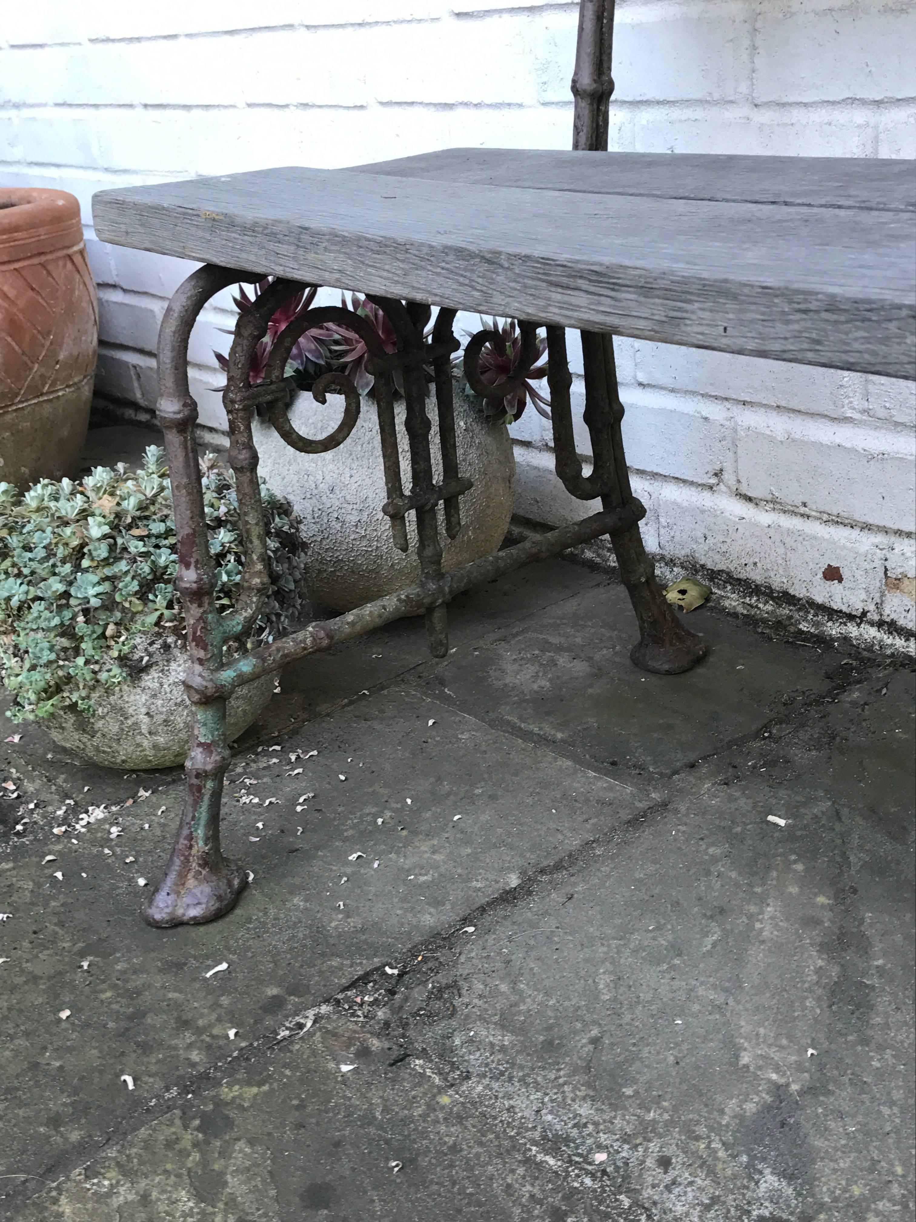 Late Victorian 19th Century French Cast Iron and Oak Bench For Sale