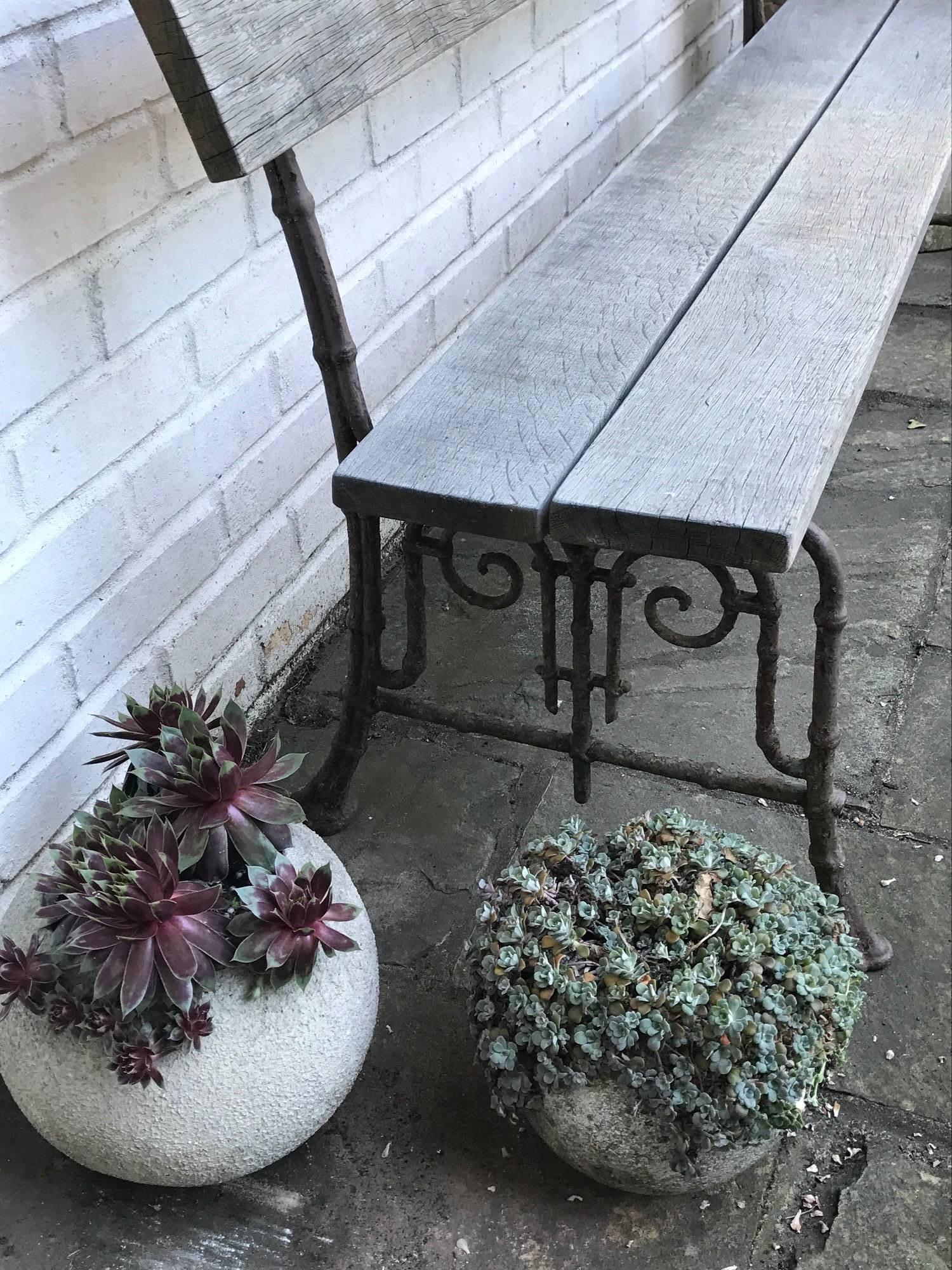 19th Century French Cast Iron and Oak Bench For Sale 1