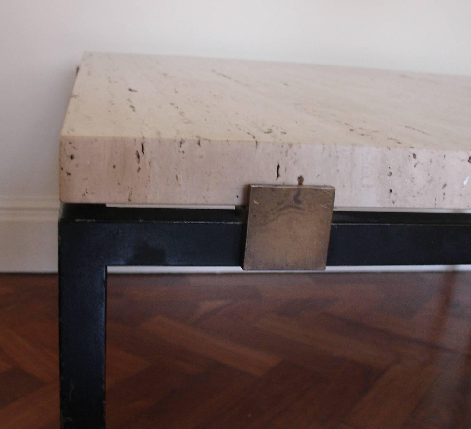 travertine and metal coffee table