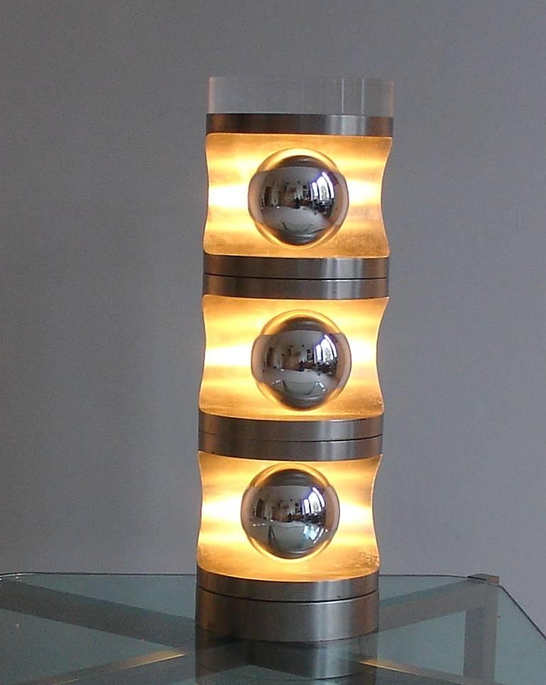 20th Century Unusual Brushed Steel and Perspex/Lucite Rotating Table Lamp, French circa 1970s For Sale