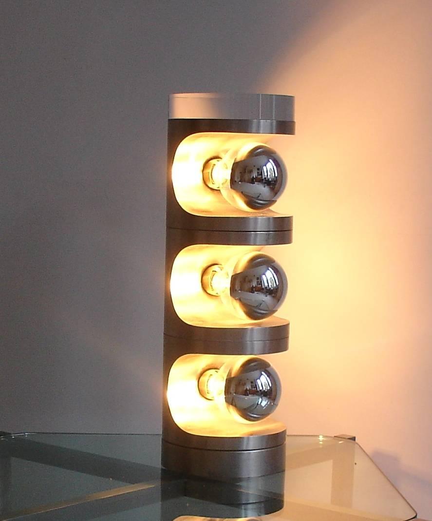 Unusual Brushed Steel and Perspex/Lucite Rotating Table Lamp, French circa 1970s For Sale 2