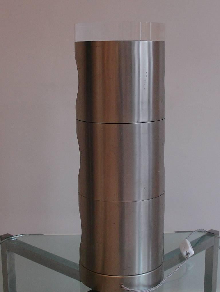 Unusual Brushed Steel and Perspex/Lucite Rotating Table Lamp, French circa 1970s For Sale 4