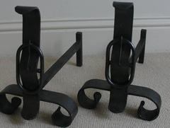Pair of French Wrought Iron Fire Dogs/Andirons with Large Buckle Detail