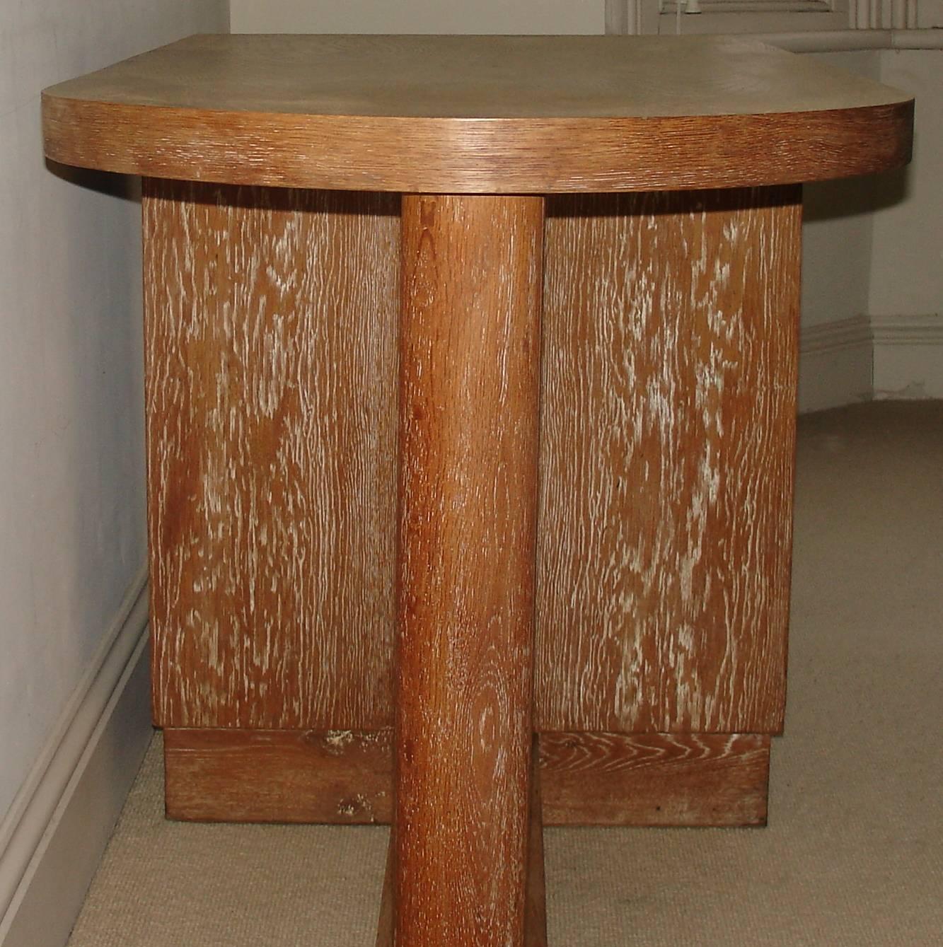 20th Century Small French Limed Oak, Art Deco Desk with Bronze Patinated Original Handles